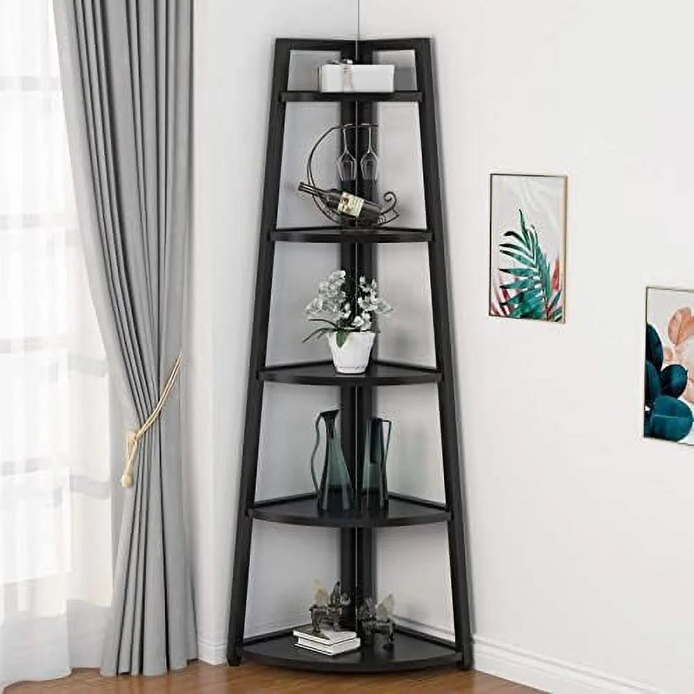 JYHOME 70 inch Tall Corner   5 Tier Corner Bookshelf Bookcase Modern Corner Ladder  Plant Stand for Living Room  Kitchen  Home Office (Gold)