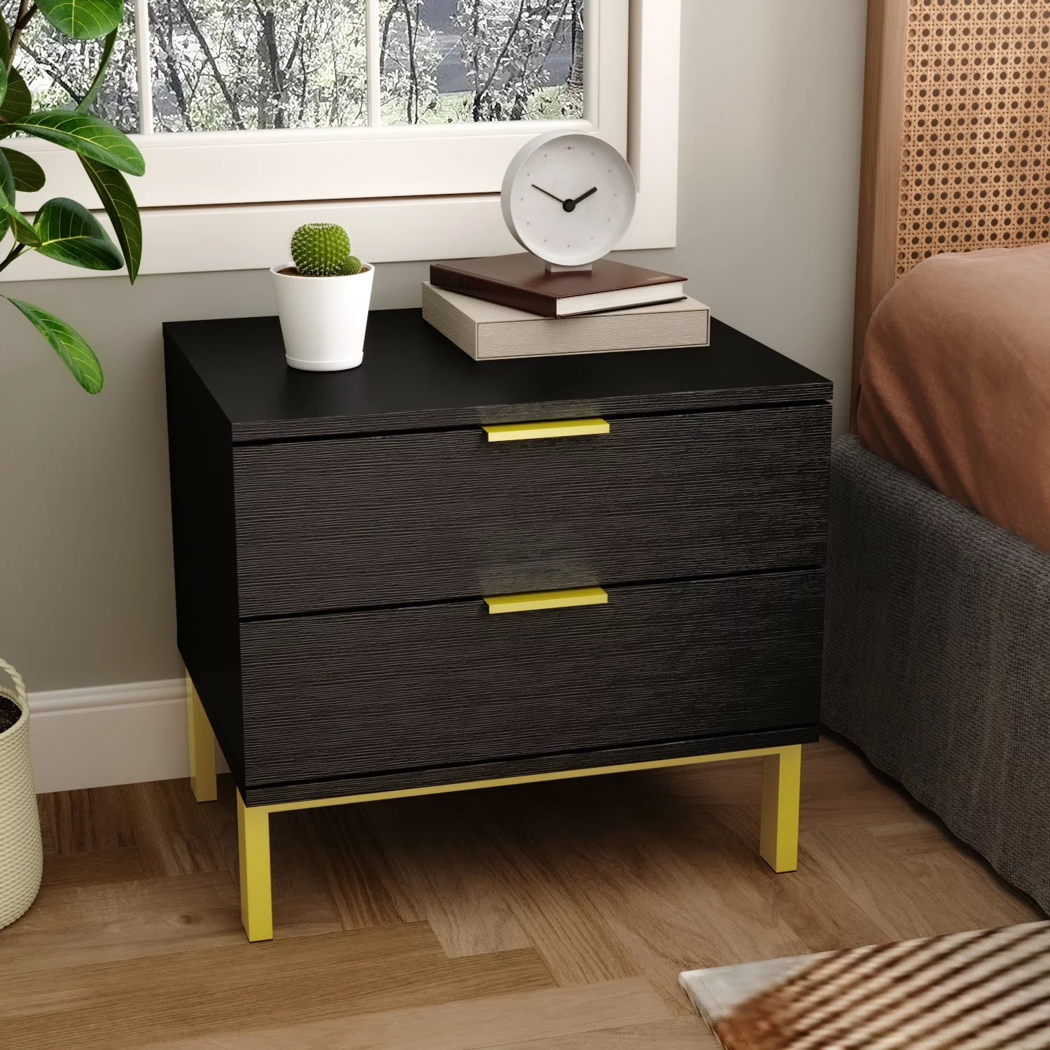 FUFU&GAGA 2-drawer Nightstand for Home Black
