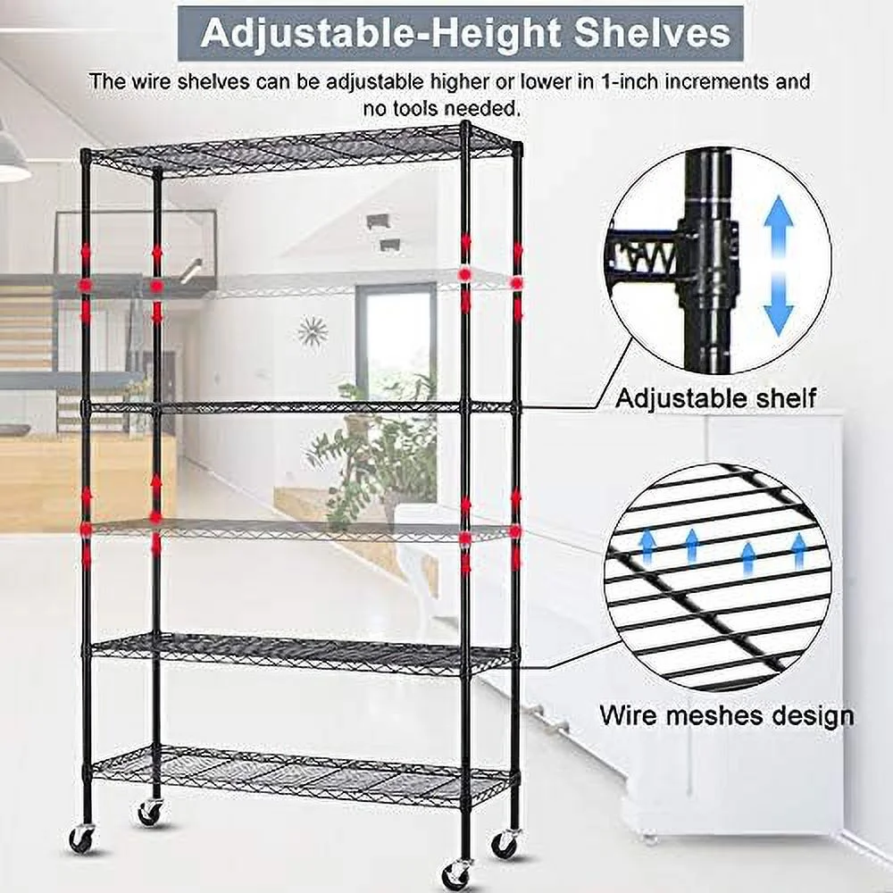 TQNJYGX Shelves 6 Tier Wire Shelving Unit with Wheels Heavy Duty Metal  Garage Rack Adjustable Steel Wire  Utility  Rack with Casters  NSF-Certified (48 x 18 x 82 inches  Black)
