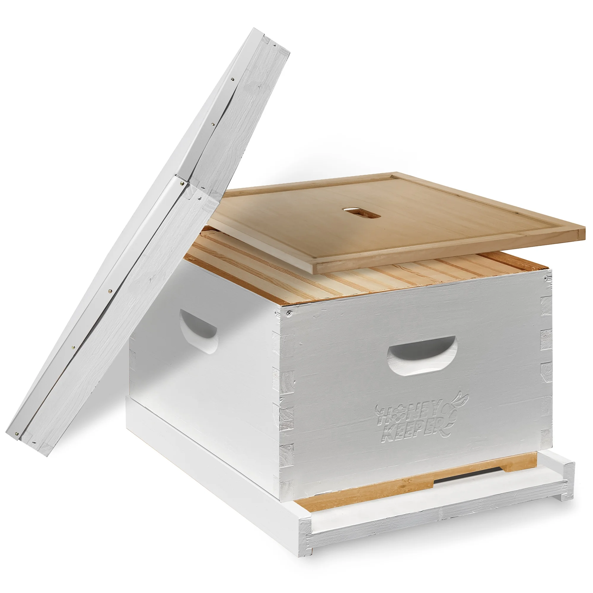 Honey Keeper Beginner Beehive Kit, Fully Assembled and Painted Hive Body 10 Frame Starter Set - White