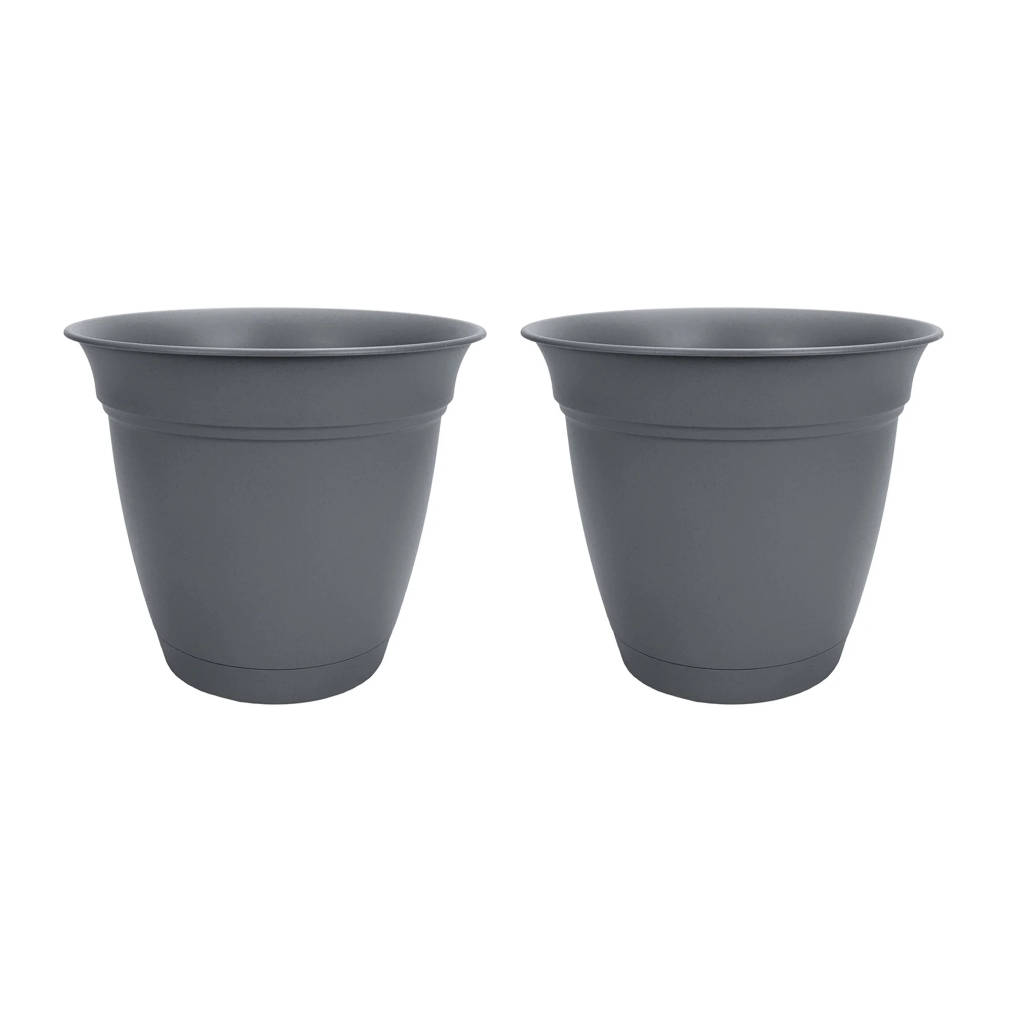HC Companies 12 In Eclipse Planter w/ Attached Saucer, Warm Gray (2 Pack)