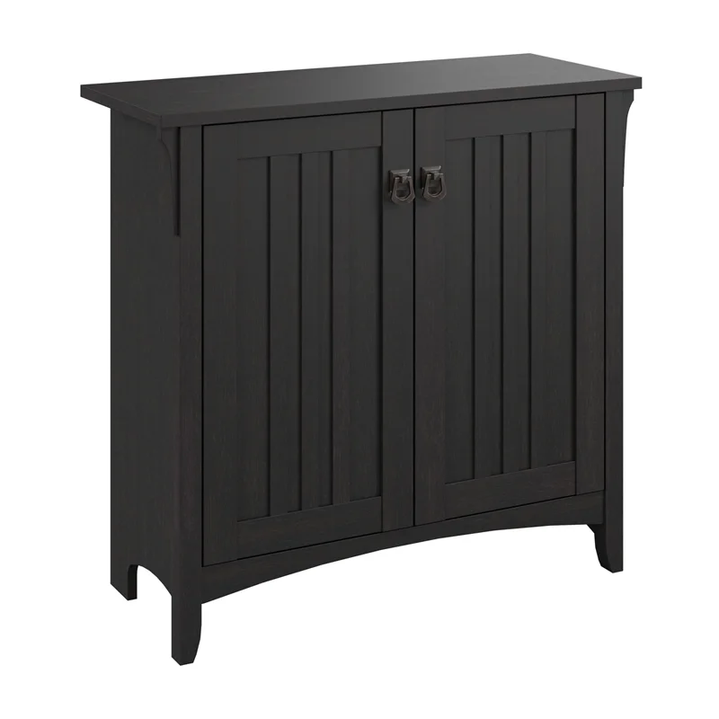 Pemberly Row Small Storage Cabinet with Doors and Shelves in Vintage Black