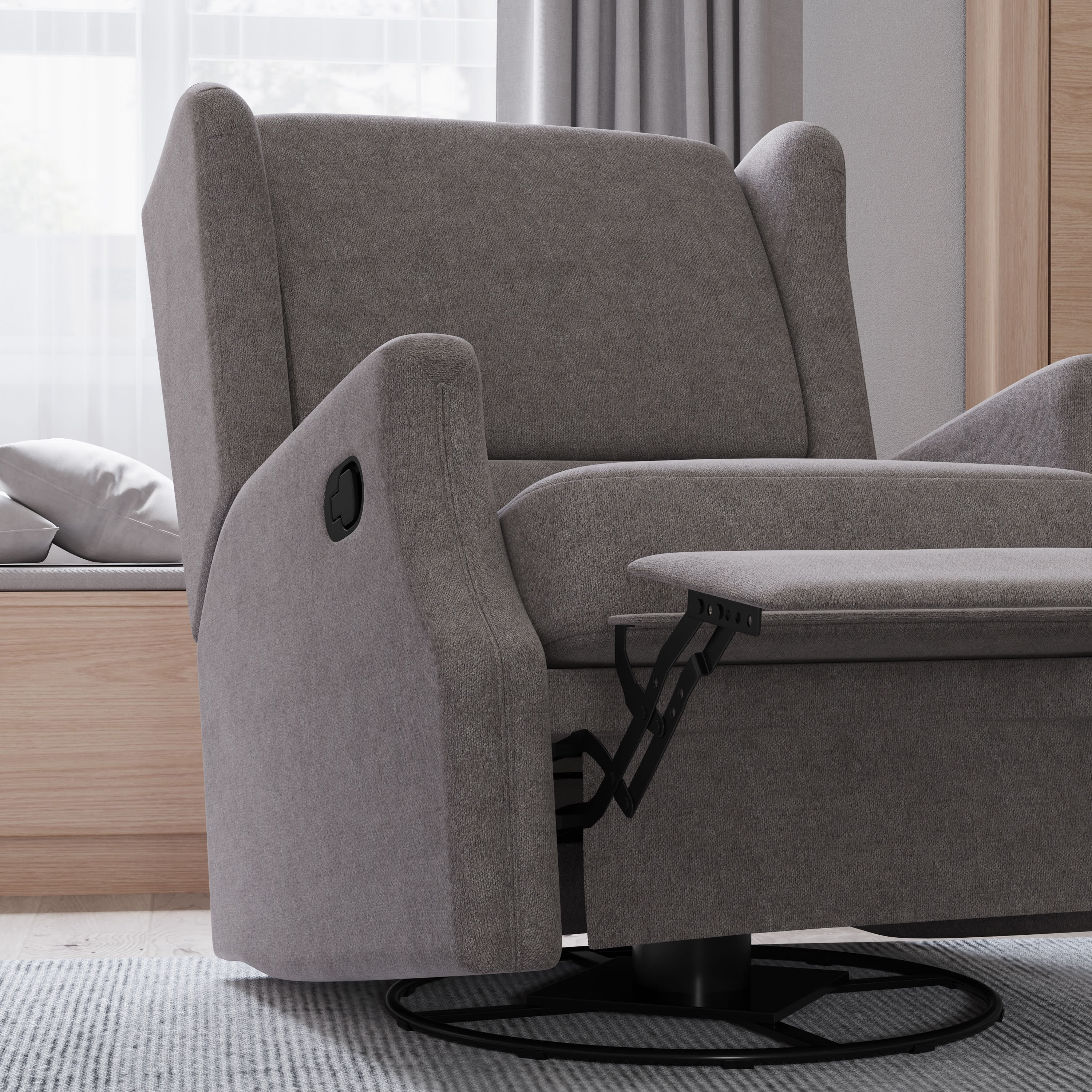 Merrick Lane 3-in-1 Wingback Manual Recliner Rocker Swivel Glider Chair in Dark Gray