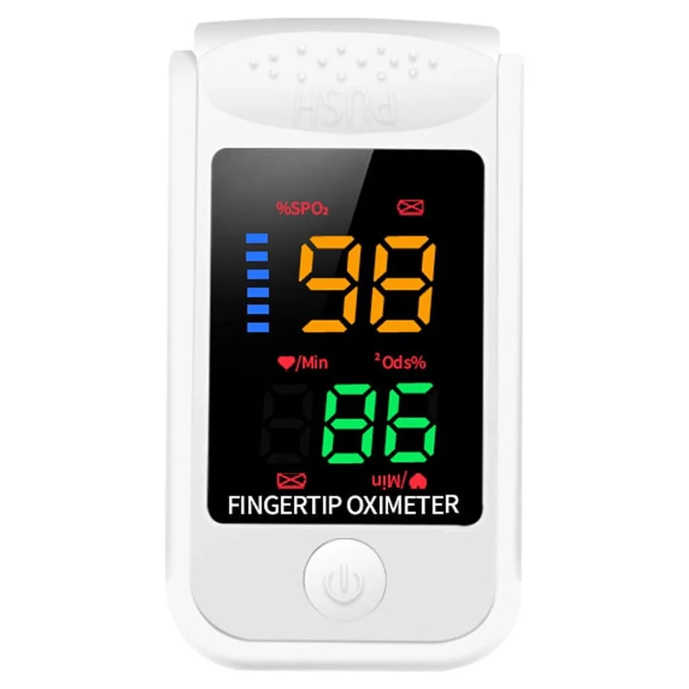 Fingertip Pulse Oximeter with Lanyard Portable Blood Oxygen Saturation & Pulse Rate Monitor 2-way Rotating Color LED Display Auto off SpO2 Monitor for Elderly Sports Home Travel Outdoor