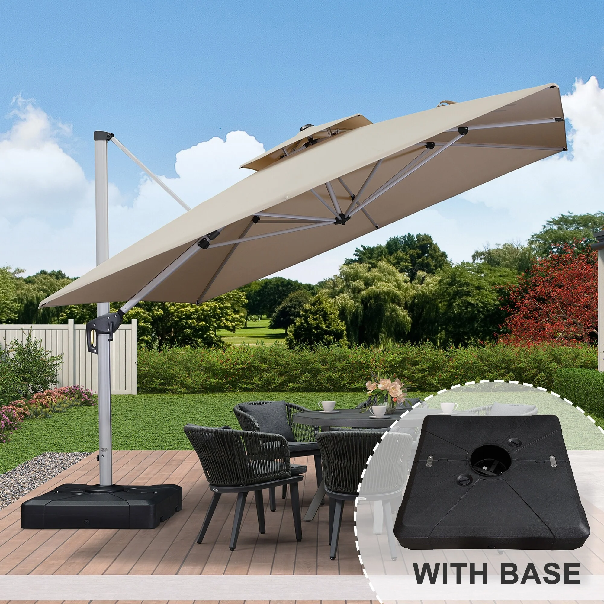 PURPLE LEAF  11ft Square Patio Cantilever Umbrella with Base Navy Blue