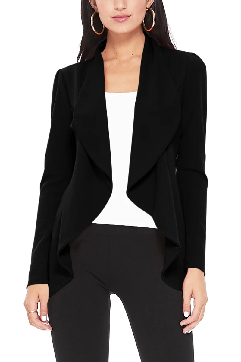 Women's Casual Long Sleeves Open Front Office Wear Solid Blazer Jacket S-3XL Made in USA