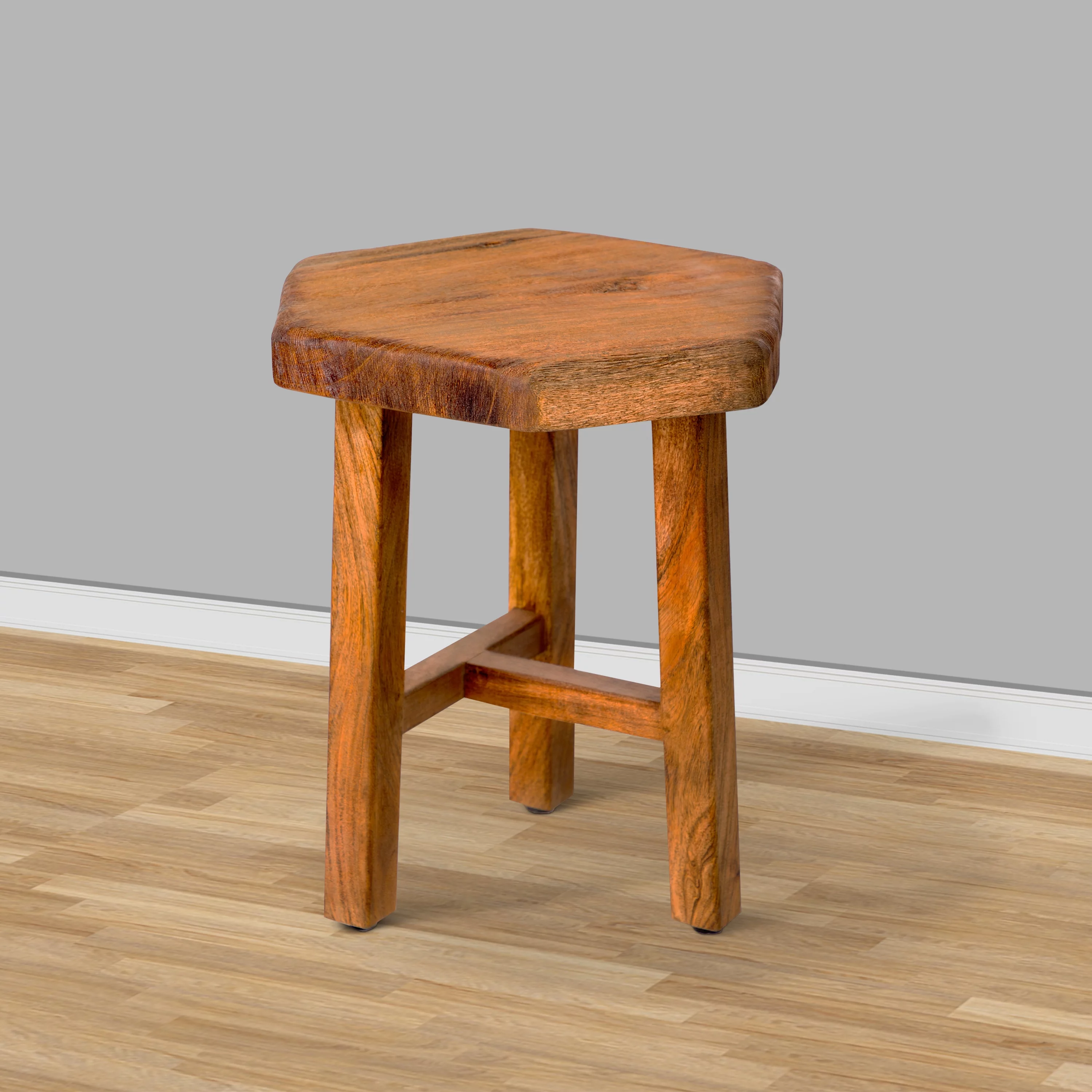 18 Inch Hexagon Acacia Wood Side Table with Live Edge Top, Warm Brown