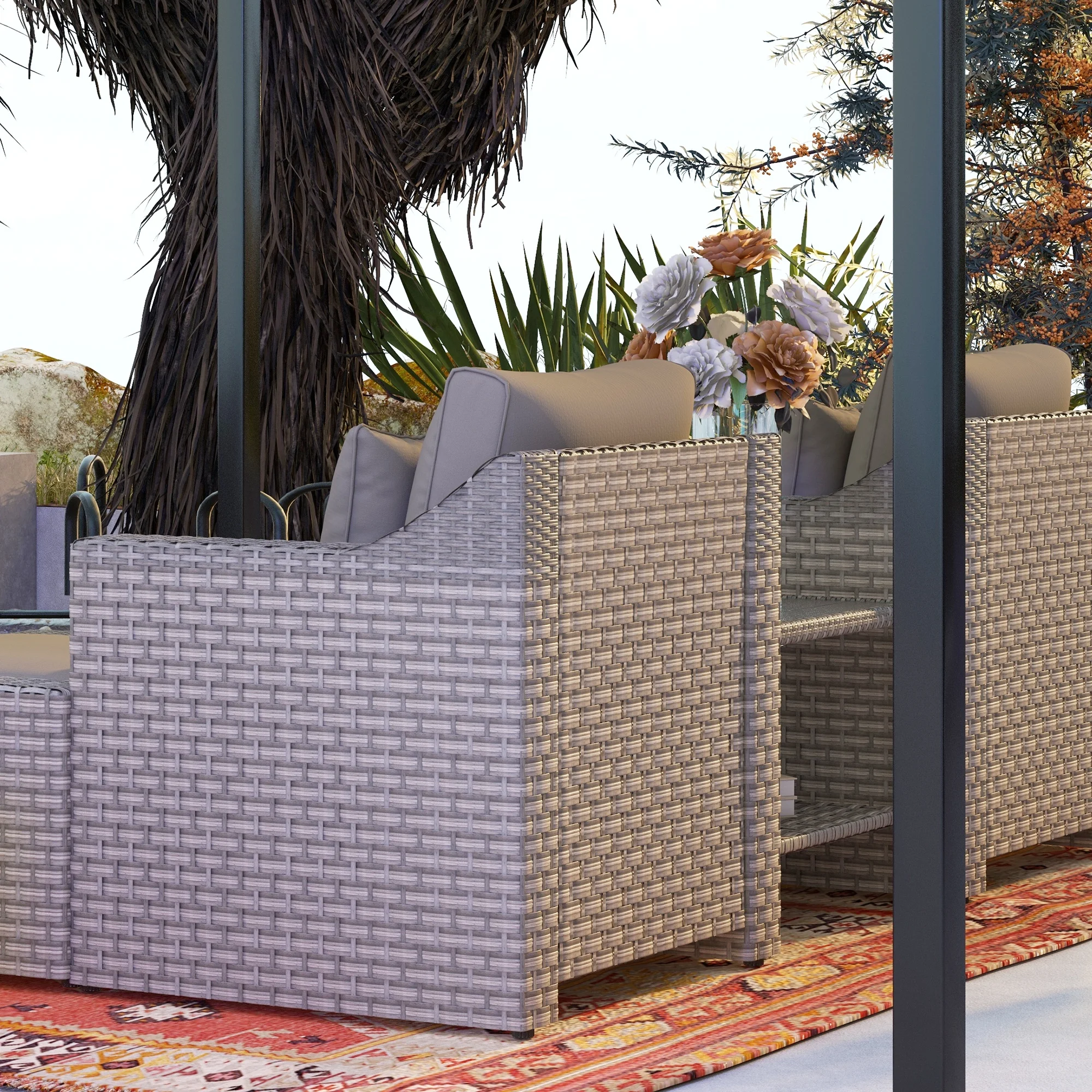 Outsunny 5 Piece Patio Furniture Set, Chairs, Ottoman, Coffee Table, Gray