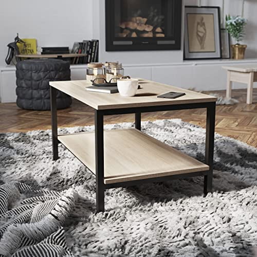 BizChair Modern Industrial 2 Tier Rectangular Metal and Driftwood Coffee Table