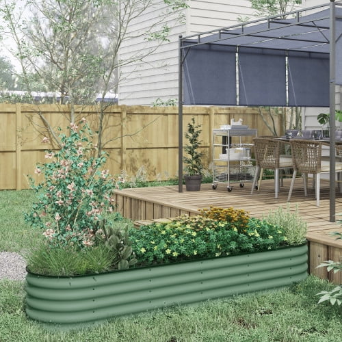 Buumin Outsunny 7.9' x 2' x 1.4' Galvanized Raised Garden Bed Kit, Outdoor Metal Elevated Planter Box with Safety Edging, Easy DIY Stock Tank for Growing Flowers, Herbs & Vegetables, Green