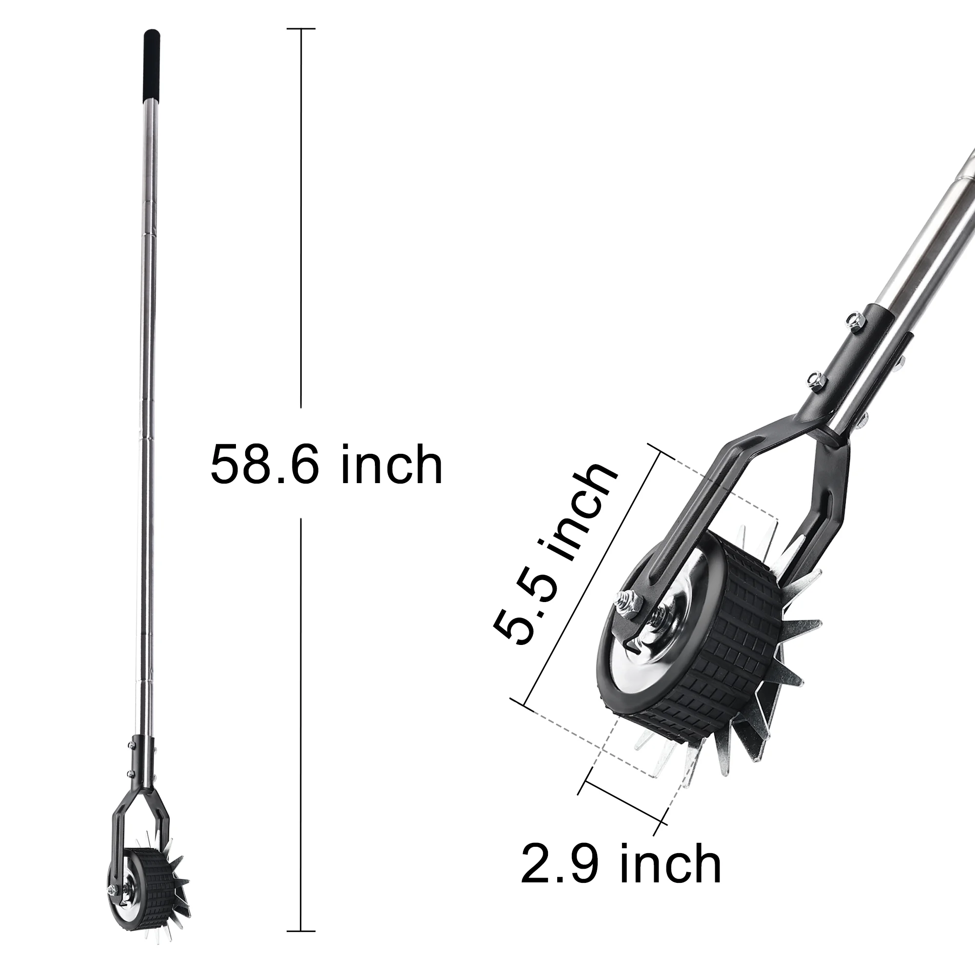 BARAYSTUS Wheel Rotary Edger, Strong 3 Sections Stainless Steel Handle With Cushion Grip
