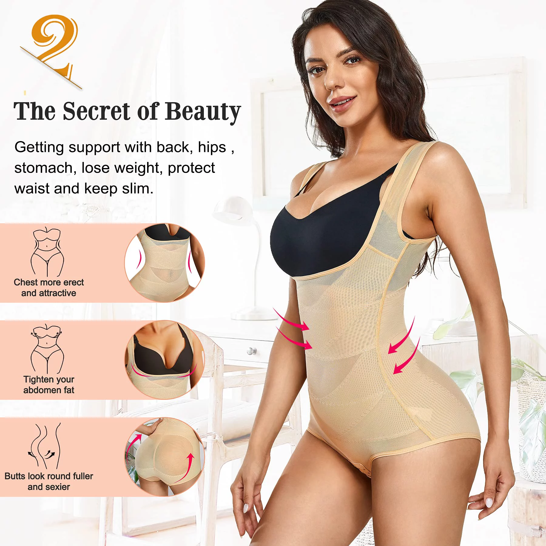 Lilvigor Waist Trainer Shapewear Bodysuits for Women Tummy Control Slimming Fajas Colombianas Body Shaper Open Bust Bodysuits