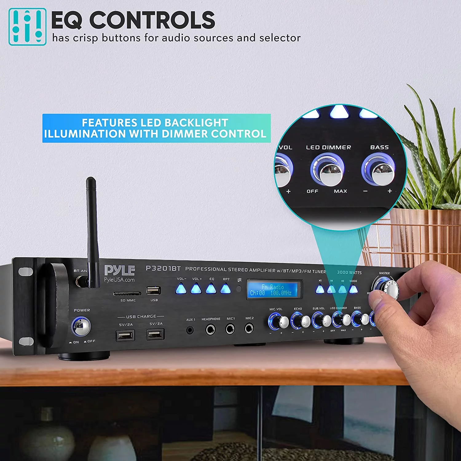 Pyle 3000 Watt Pro Home Audio Multi Channel Bluetooth Hybrid Amplifier Receiver