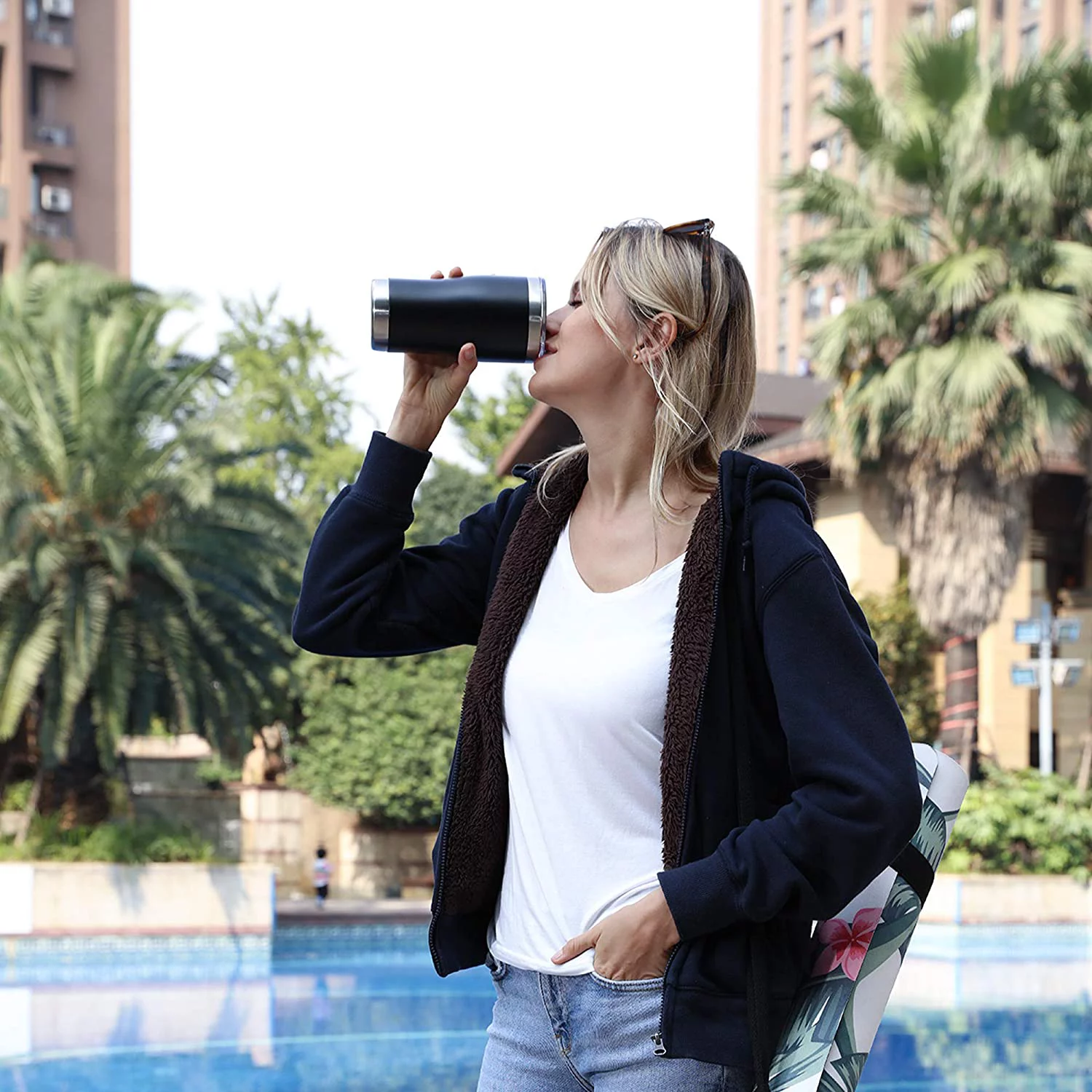 MEWAY 20oz Stainless Steel Tumblers 4 Pack Bulk,Vacuum Insulated Coffee Cup with Lid,Double Wall Powder Coated Travel Mug Gift,Thermal Cups Keep Drinks Cold & Hot(Black,Set of 4)