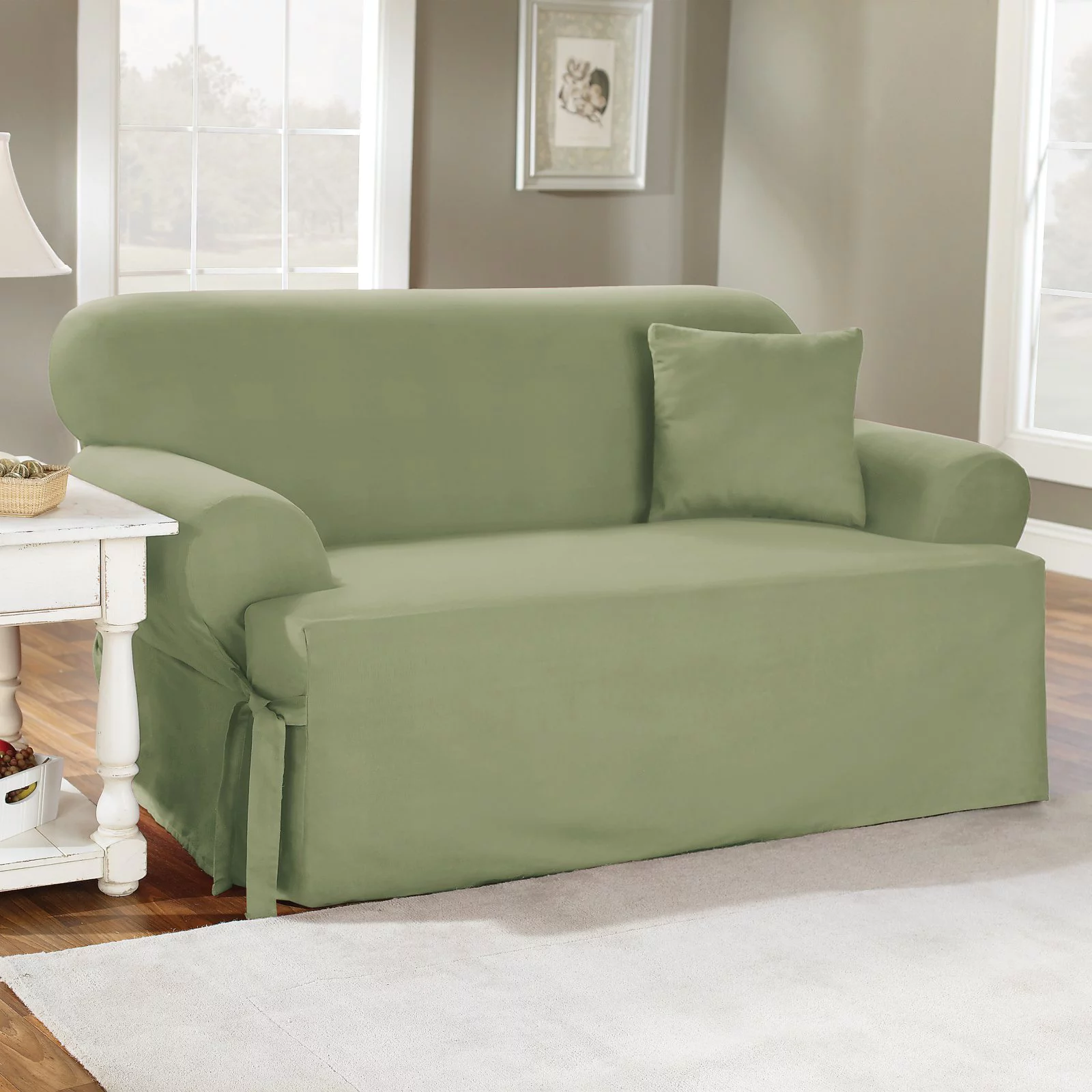 Home Trends Cotton Duck Sage T-Cushion Loveseat Slipcover