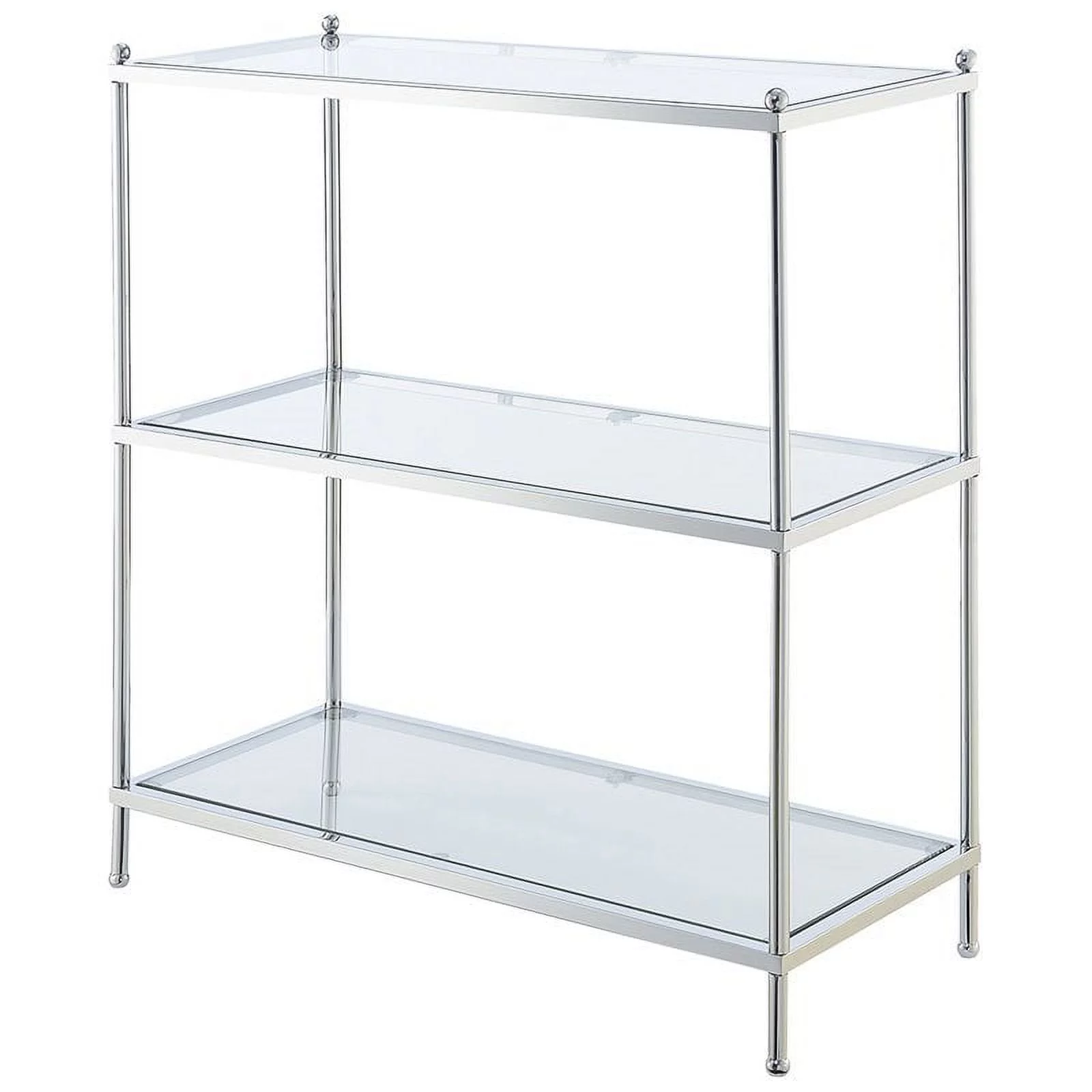 Pemberly Row Three-Tier Bookcase in Clear Glass and Chrome