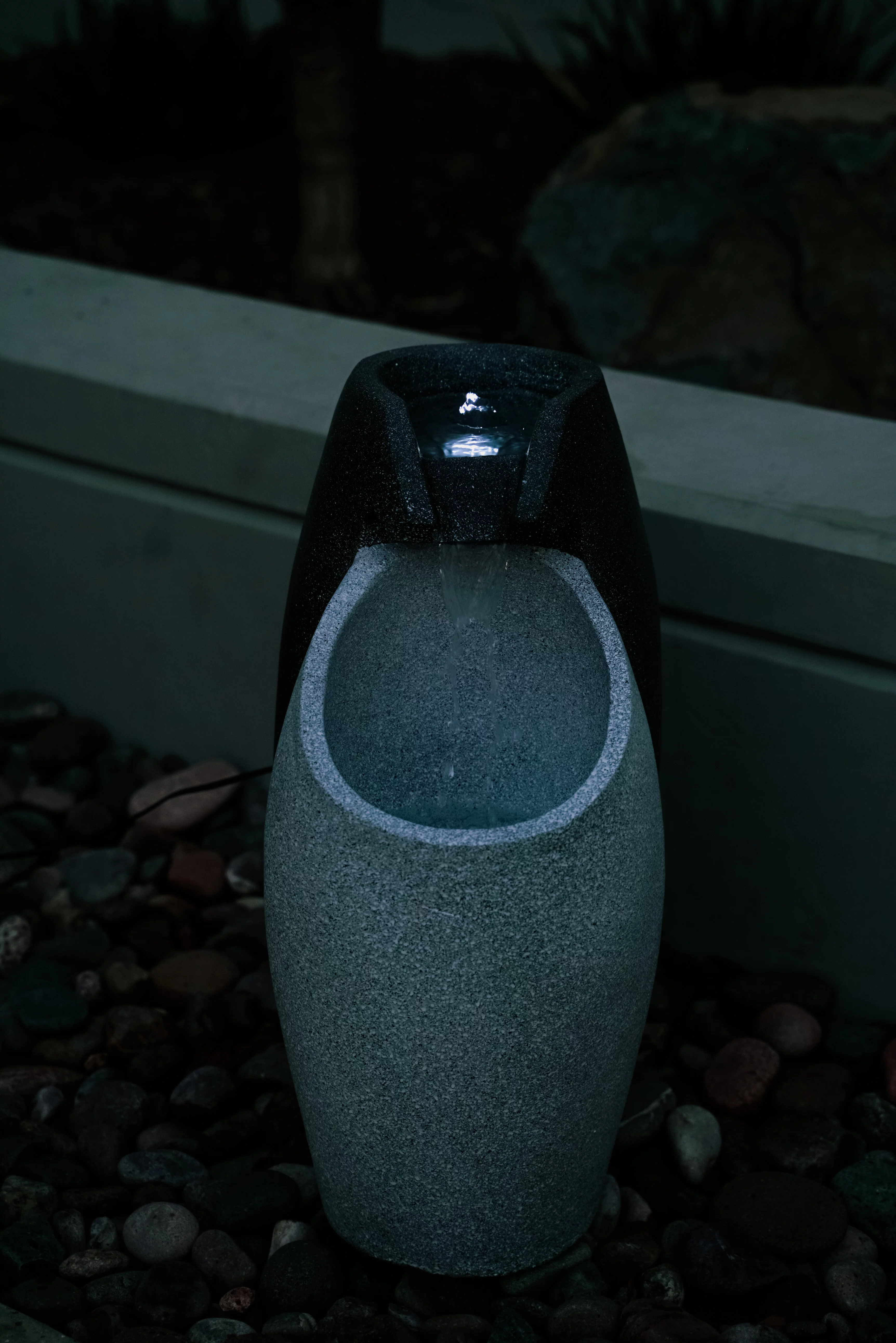 XBrand Modern Floor Waterfall Fountain w/LED Light, Indoor Outdoor Décor, 25 Inch Tall, Grey and White