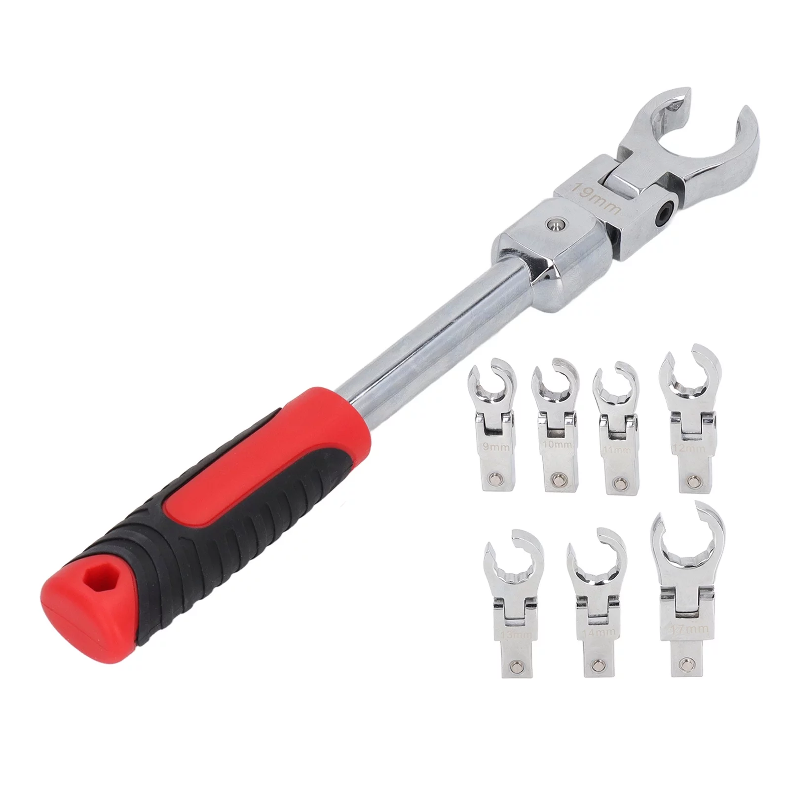 Risegun 9-Piece Set of Detachable Movable Head Oil Pipe Wrench with 180 ° Rotating Gear Wrench