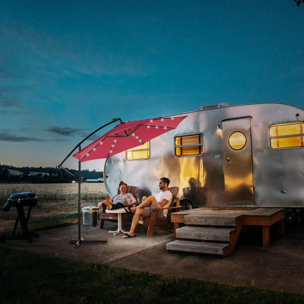 10Ft Solar LED Offset Hanging Outdoor Patio Umbrella With Easy Tilt Adjustment