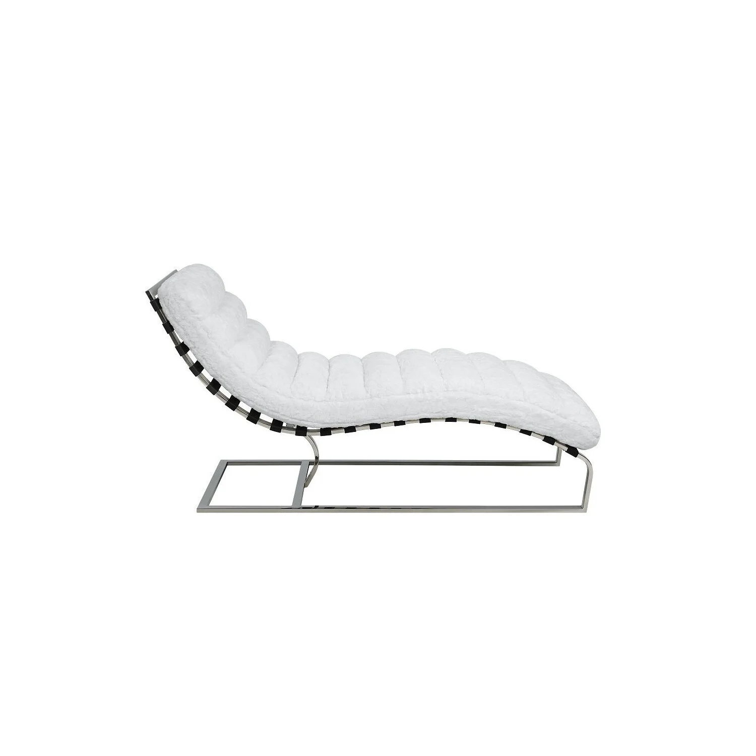 Benjara 60 Inch Chaise Lounger, White Teddy Sherpa Upholstery, Stainless Steel Legs