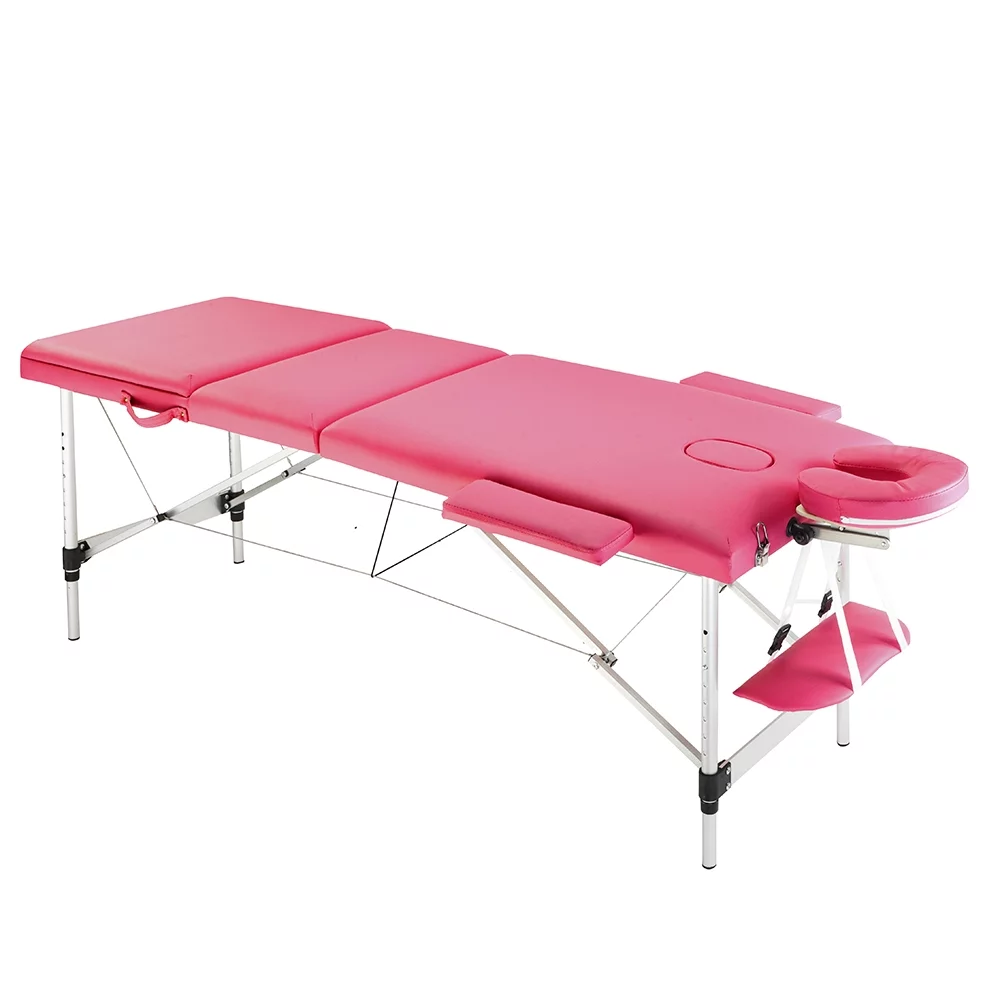 Pabby Yard 3 Sections Folding Portable Massage Table, Beauty Salon SPA Chair Tattoo Chair, Pink Tattoo Table Massage Bed Aluminum Foot Fitted for Facials, Massages, Tattoo Sessions and Body Piercings