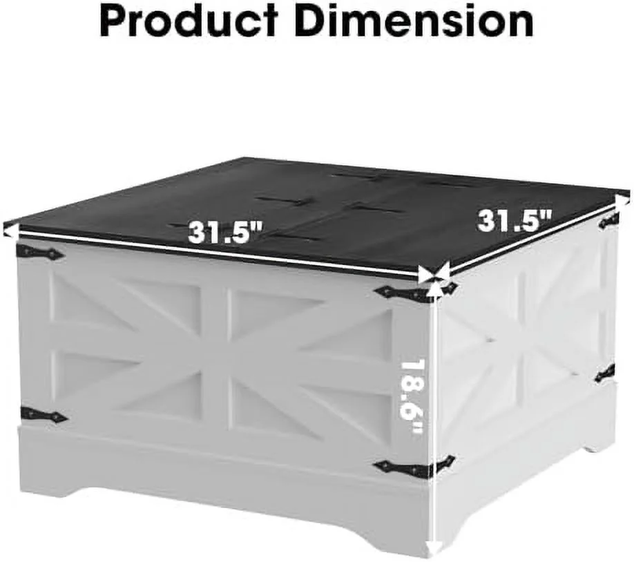 SJUIONG 31.5" Farmhouse Coffee Table  Square Wood Center Coffee Table with Hidden  for Living Room  Rustic Cocktail Coffee Table with Hinged Lift Top for Home (White +Rustic Brown)