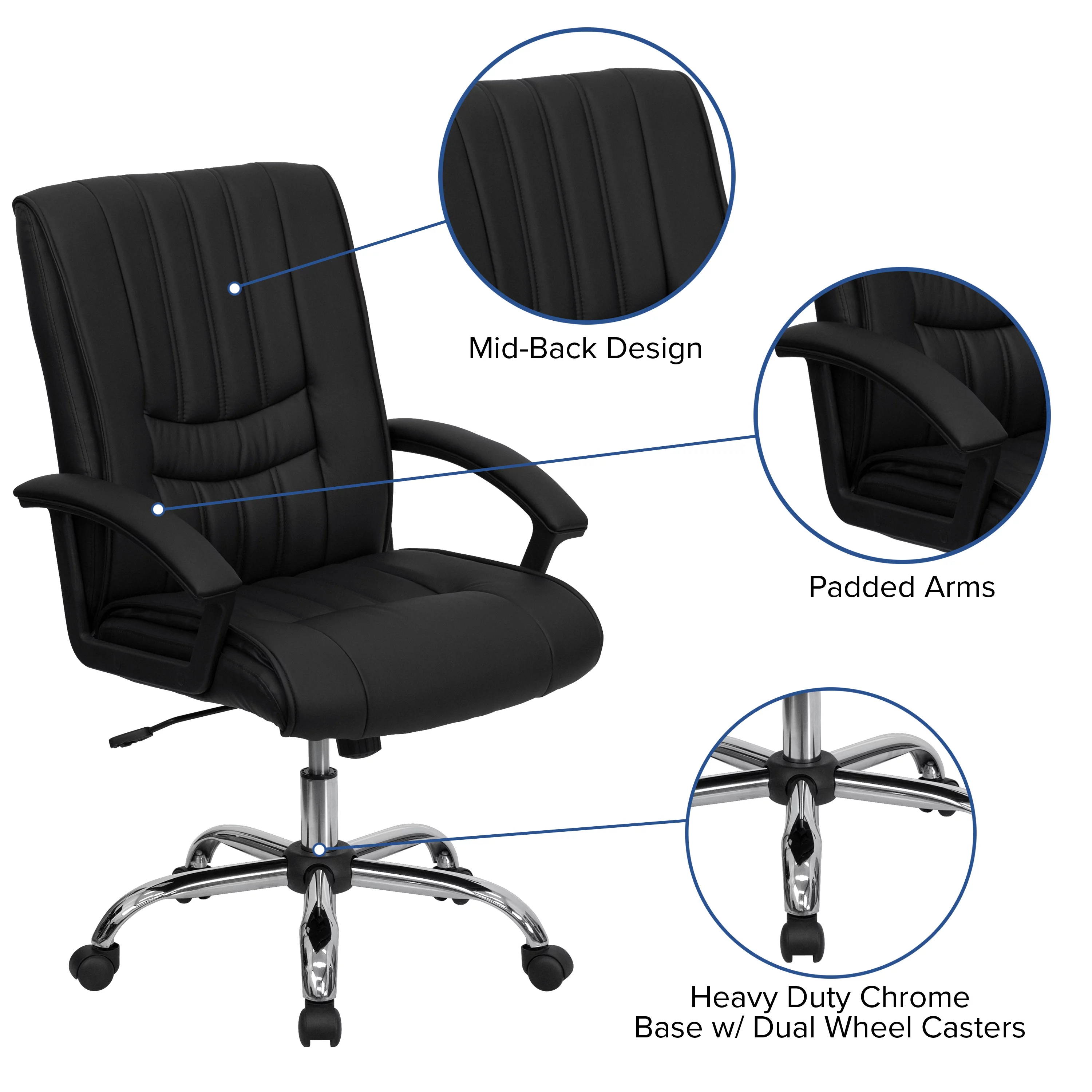 Emma + Oliver Mid-Back Black LeatherSoft Swivel Manager's Office Chair with Arms