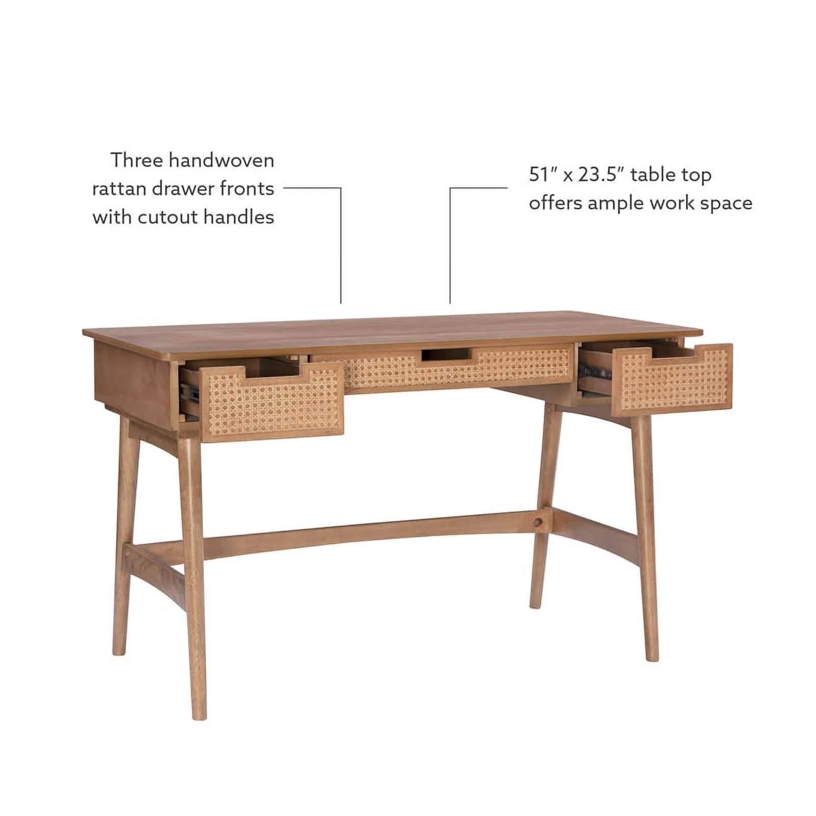 Linon Luca Rattan Wood Desk with Drawers in Natural