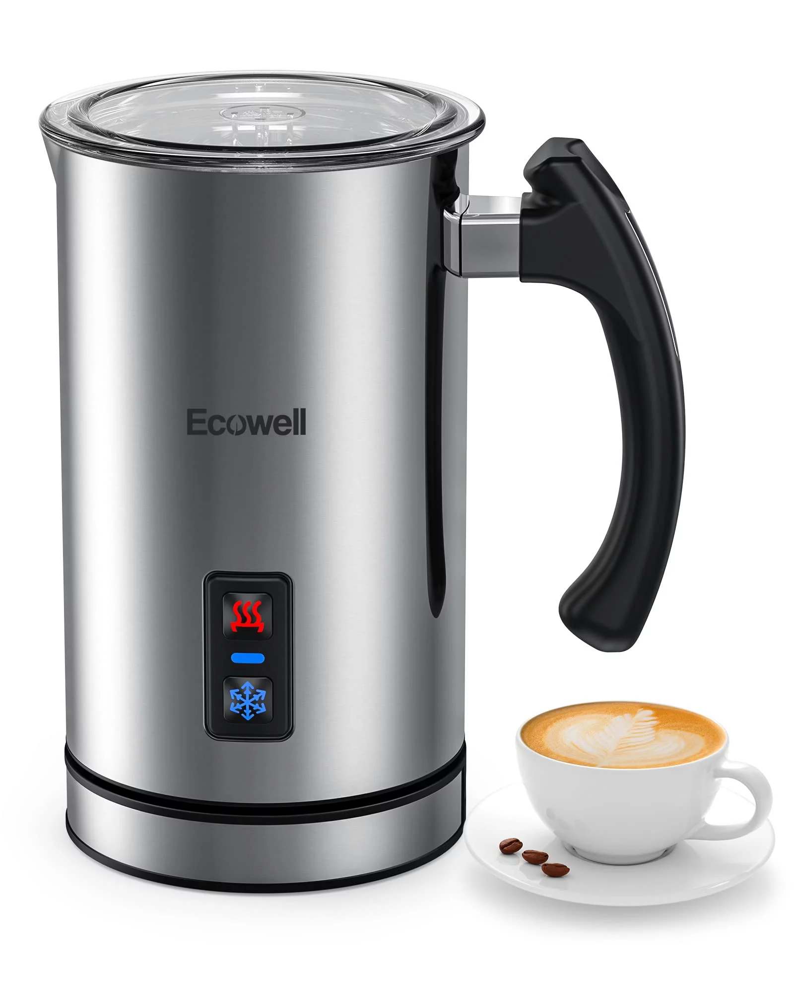ECOWELL Milk Frother, Automatic Stainless Steel Milk Steamer with Hot & Cold Milk Functionality, Foam Maker, 8.1oz/240 ml Coffee，WMMF02