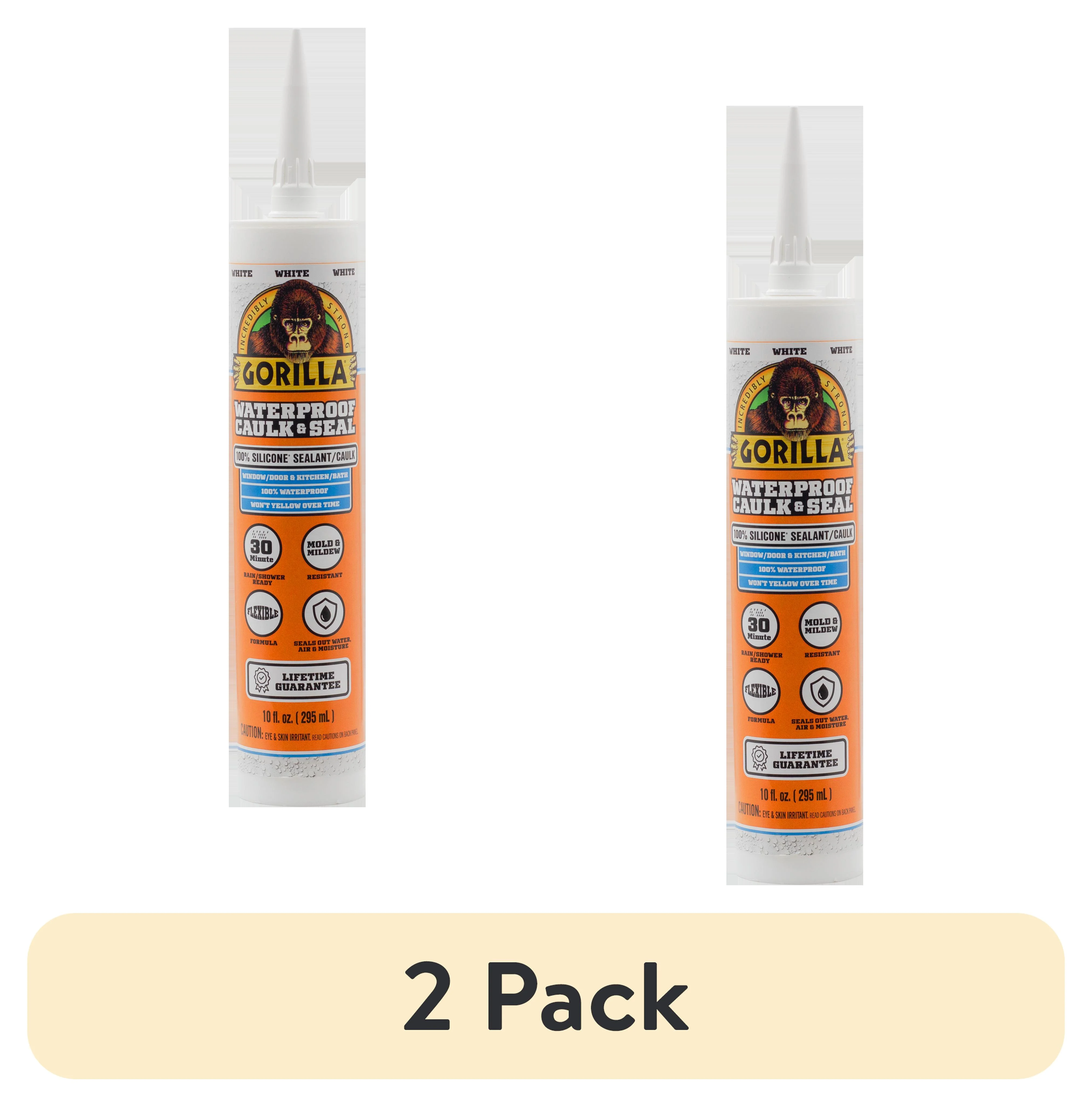 (2 pack) Gorilla White Caulk & Seal, 10oz. 100% Waterproof Industrial Sealant