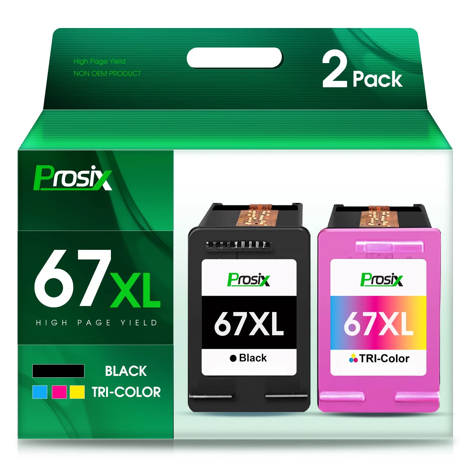 67XL Ink Cartridges for HP ink 67 67XL Ink Cartridge for HP DeskJet 2700 2700e 2755e 2755 4155e 4155 Envy 6055e 6455e 6400 6055 Envy Pro 6452 6458 6475 (1 Black,1 Tri-Color)