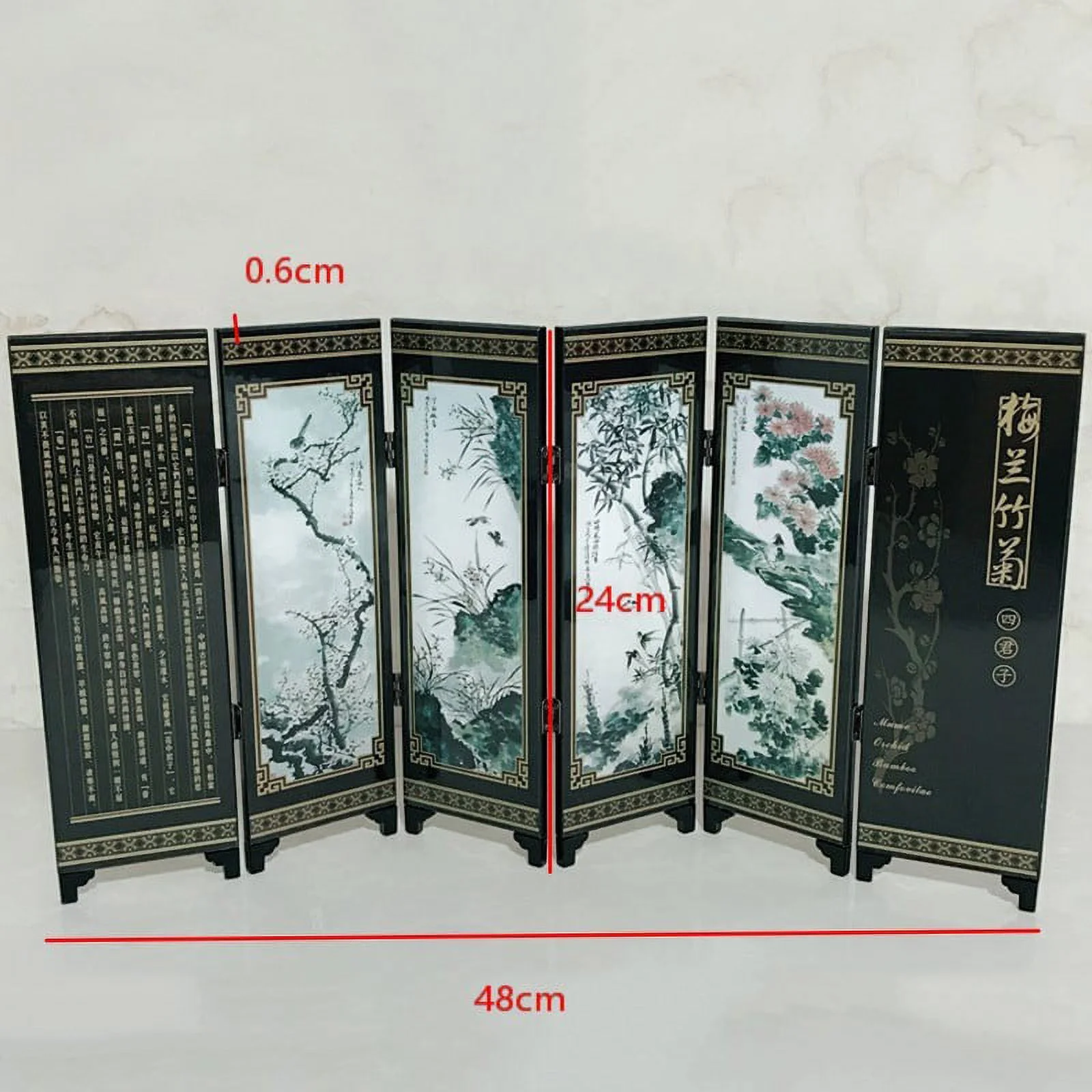 6-Panel Flower Bamboo Screen Room Divider Wood Folding Partition Business Gift