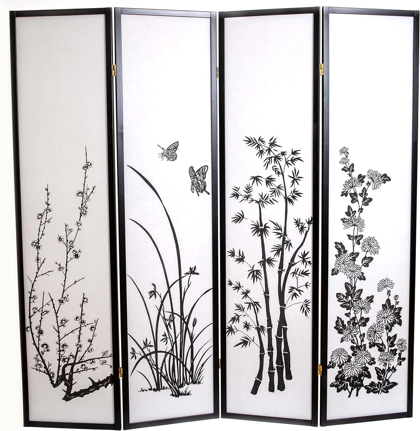 4 Panel Room Divider Privacy Screen Bamboo Print 71