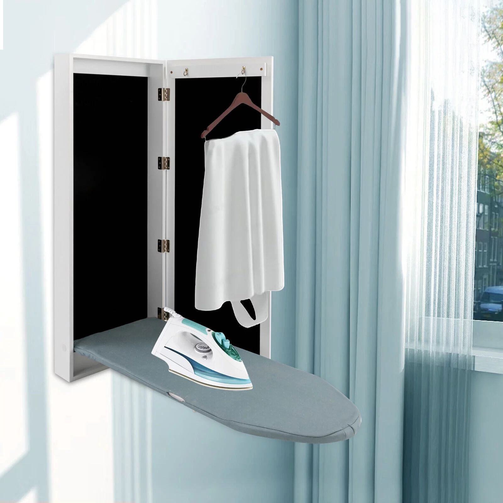 SHZICMY Ironing Board Wall Mount Cabinet,Built in Ironing Board with Storage Mirror