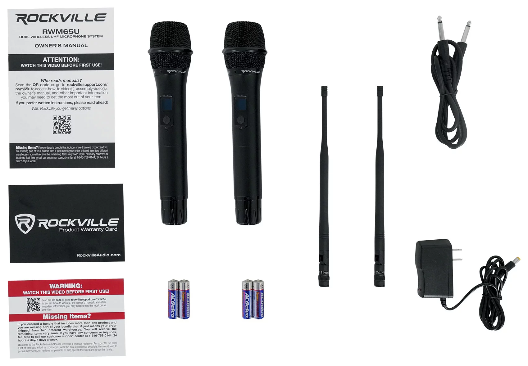 Rockville RWM65U Dual UHF 15 Channel Metal Handheld Wireless Microphone System