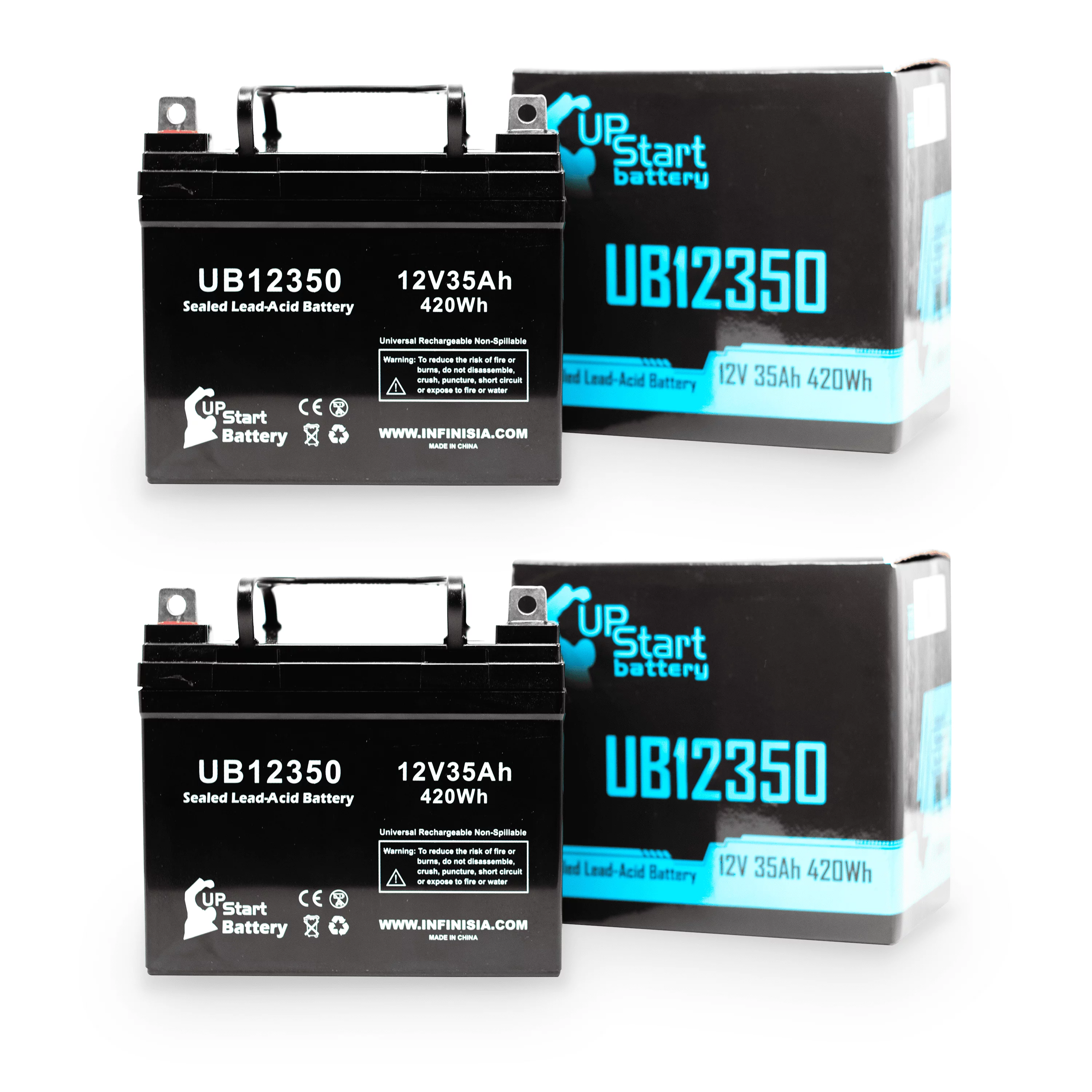 2x Pack - Compatible Invacare JAGUAR Battery - Replacement UB12350 Universal Sealed Lead Acid Battery (12V, 35Ah, 35000mAh, L1 Terminal, AGM, SLA)