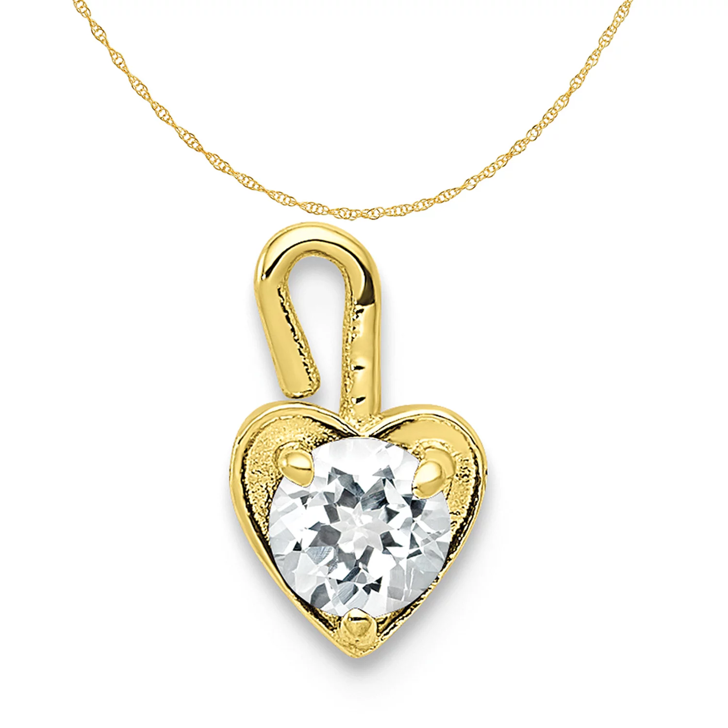Carat in Karats 10K Yellow Gold April Birthstone Heart Pendant Charm With 14K Yellow Gold Lightweight Rope Chain Necklace 20''