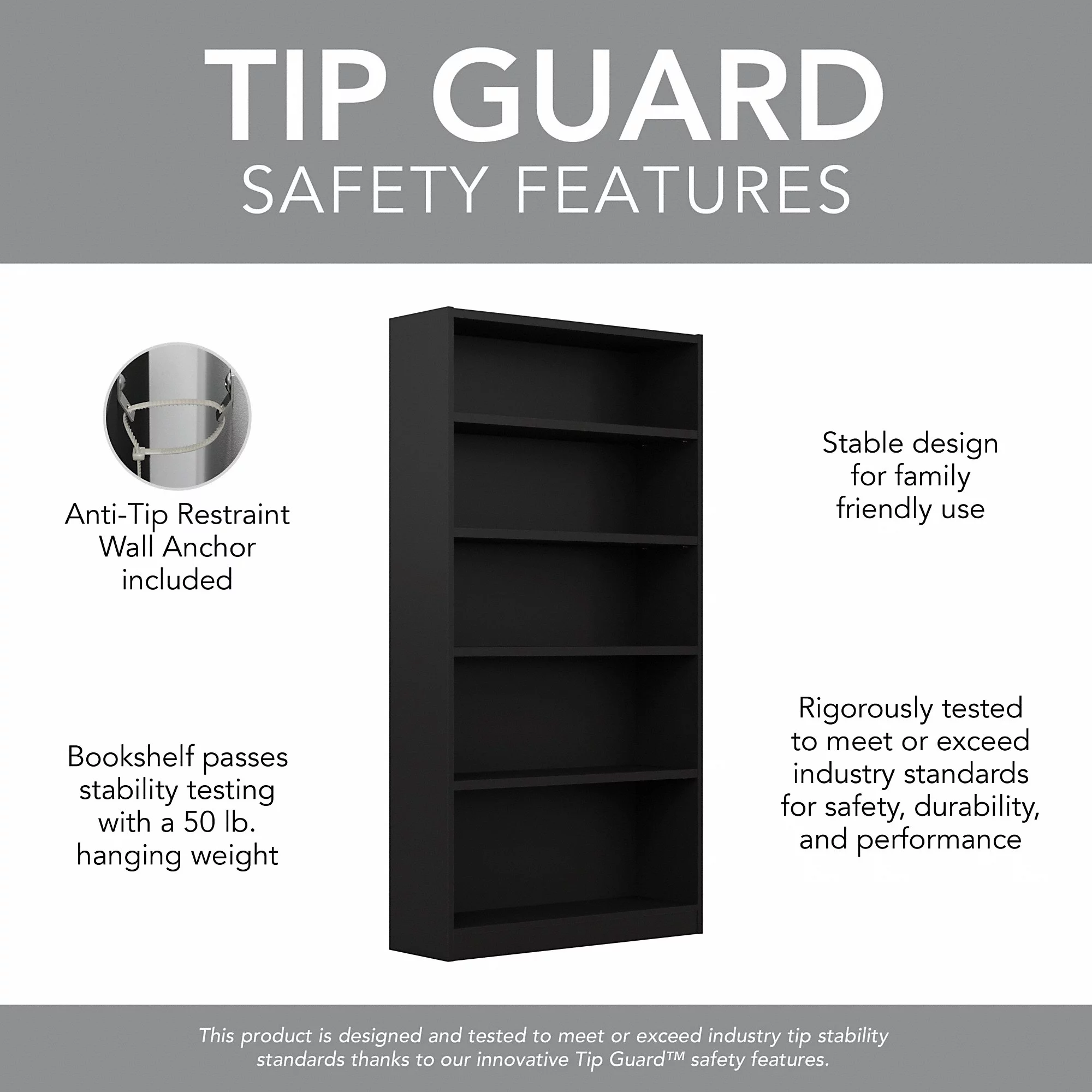 Bush Furniture Universal 5 Shelf Bookcase in Classic Black