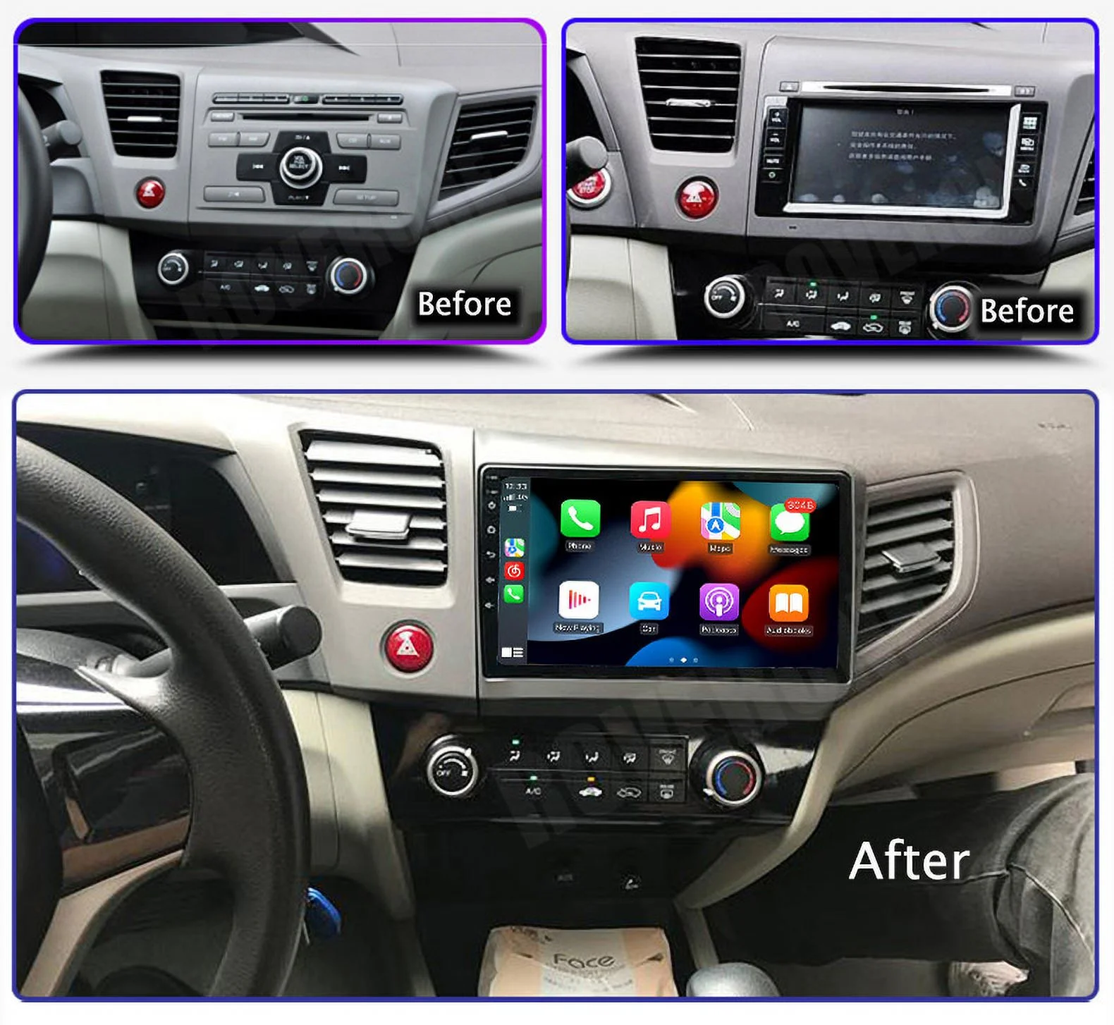 RoverOne Car Stereo CarPlay Android Auto for Honda Civic 9 FB FK FD 2011 - 2015 GPS Navigation Bluetooth DSP Multimedia Video Player