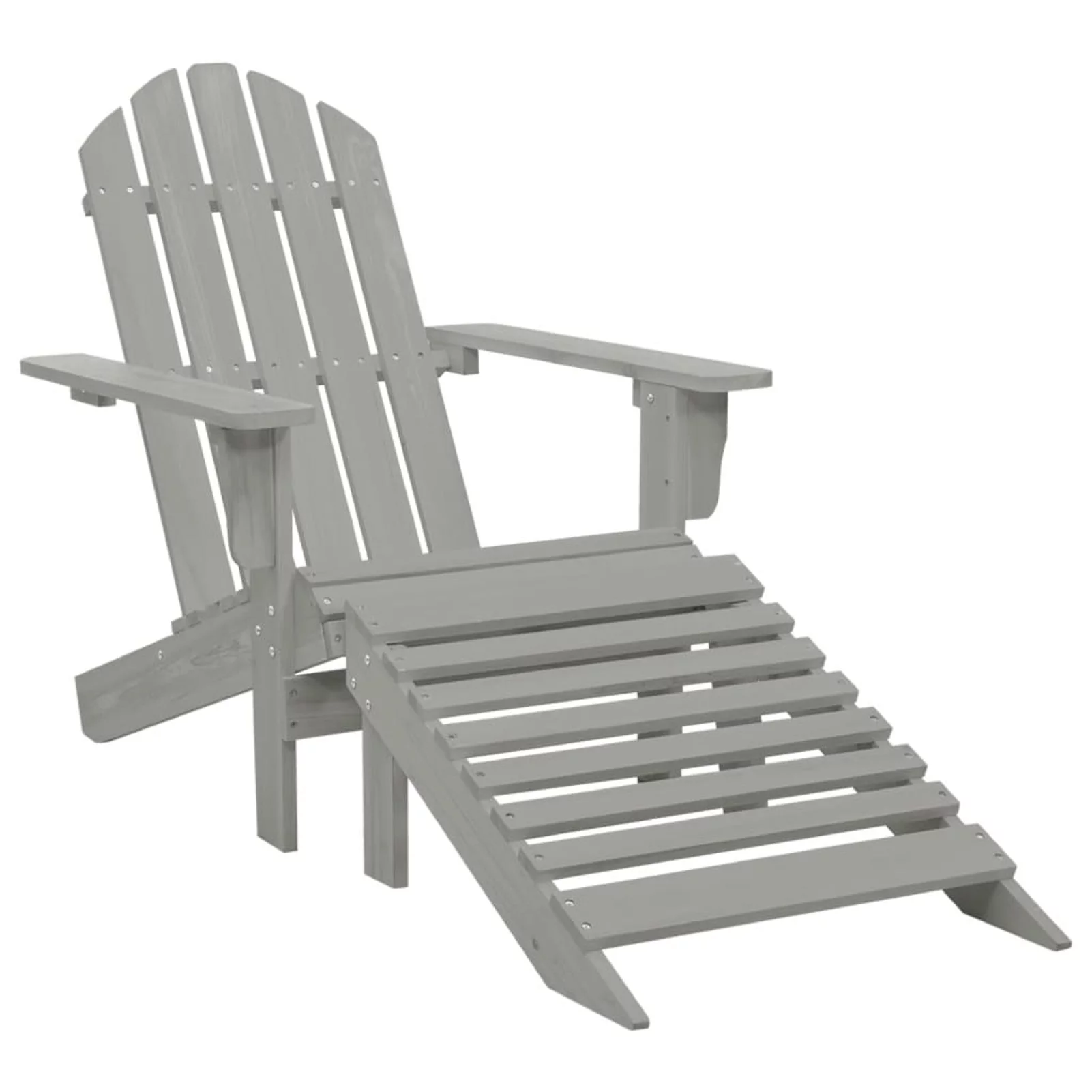 Tomshoo Patio Adirondack Chair with Ottoman&Table Solid Fir Wood Gray