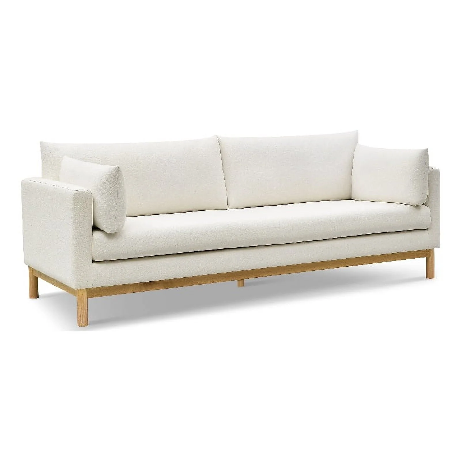 Maklaine Contemporary Cream Linen Textured Fabric Solid Wood Base Sofa