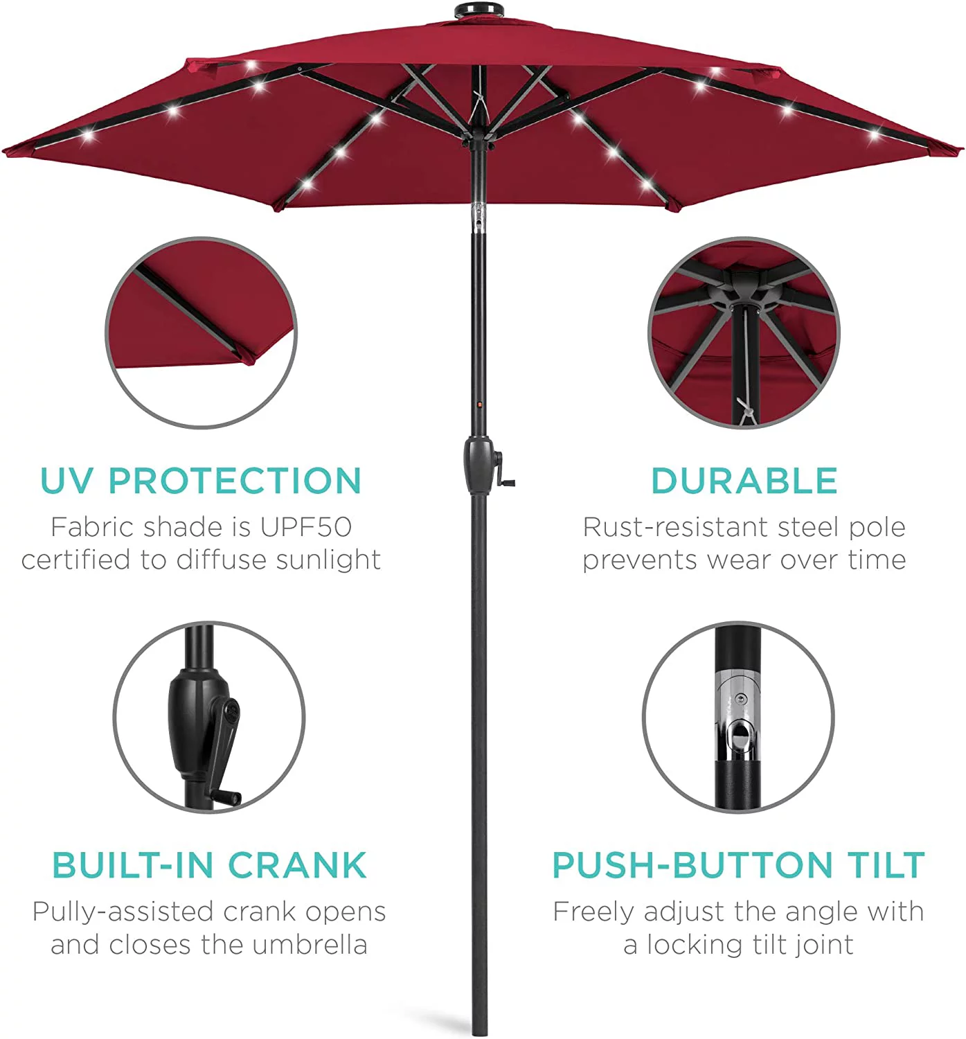 10ft Solar LED Offset Hanging Patio Umbrella - Tilt Adjustment, 8 Ribs, Burgundy