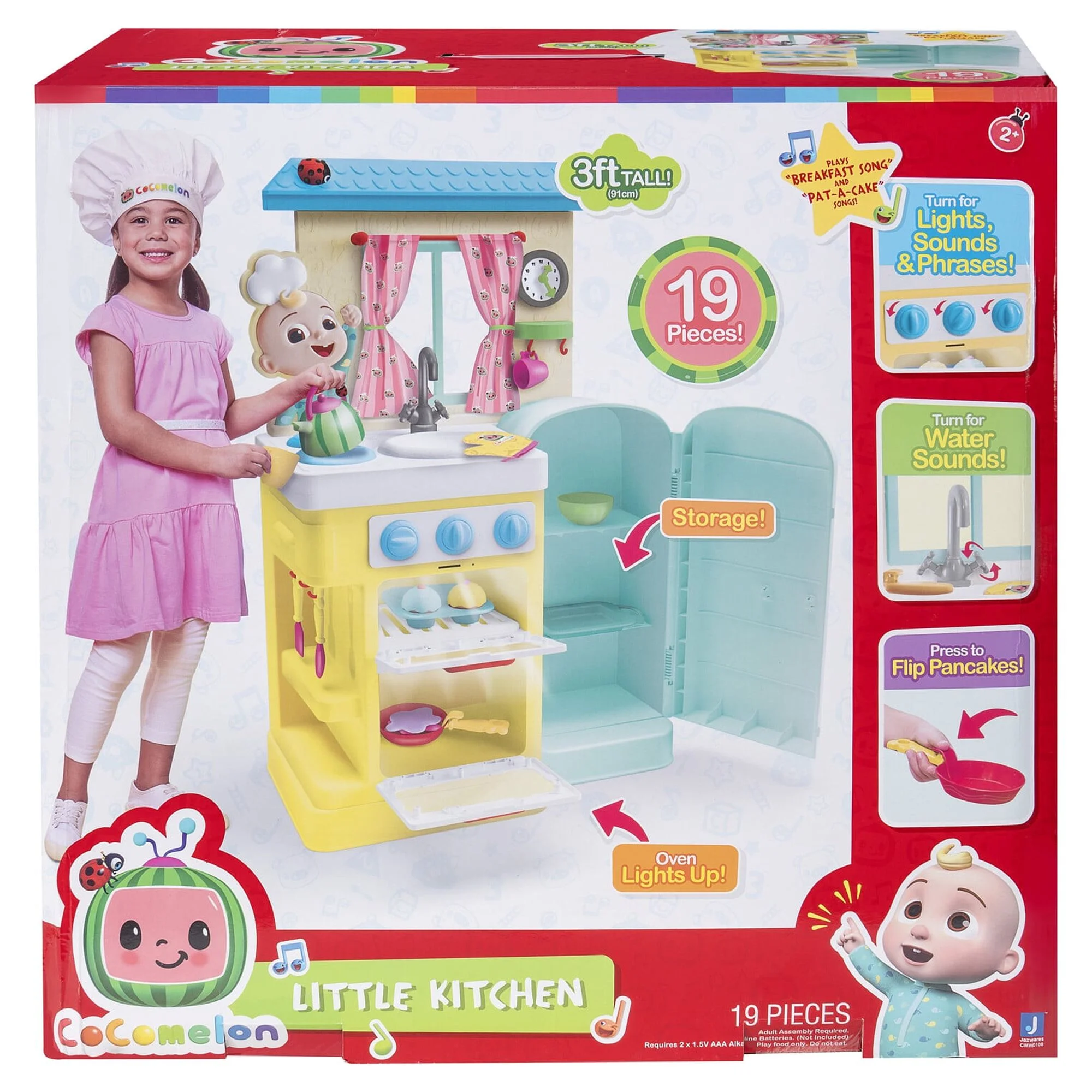 CoComelon 3' Little Kitchen Playset With Lights & Sounds, 19 Pieces