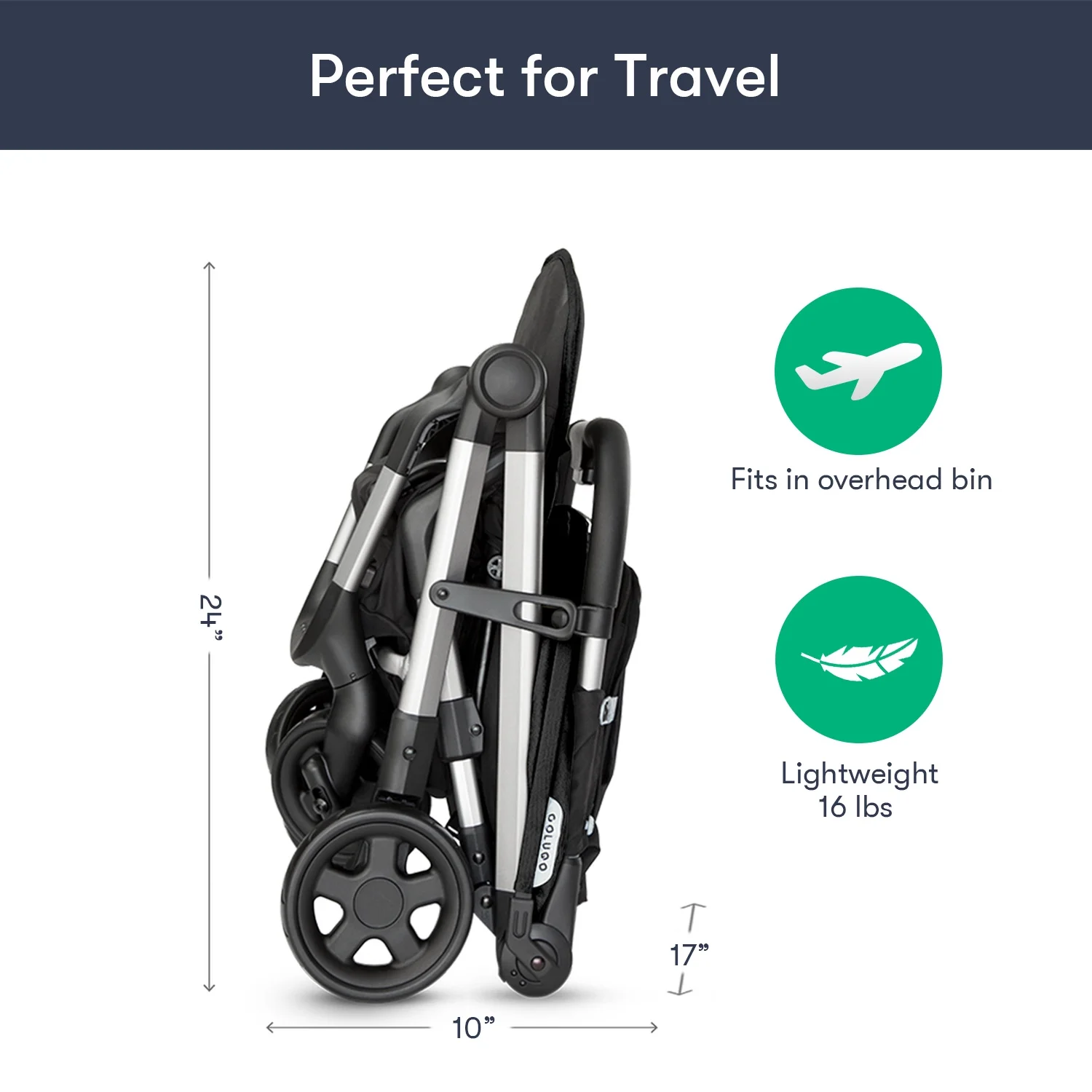 Colugo Compact Stroller - One Hand Fold Lightweight Stroller, Travel Stroller, Black