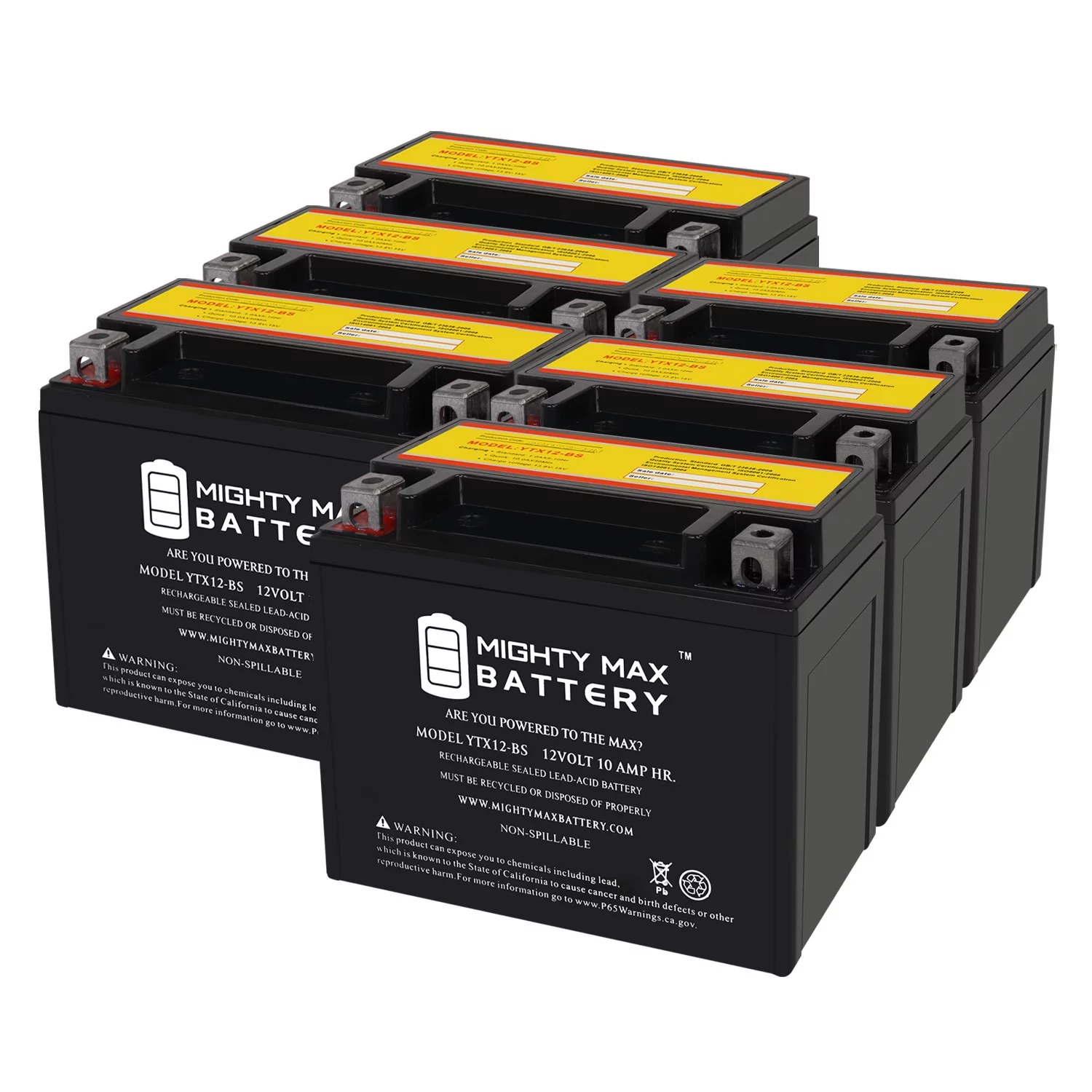 YTX12-BS 12V 10Ah Replacement Battery compatible with ACDelco ATX12BS - 6 Pack