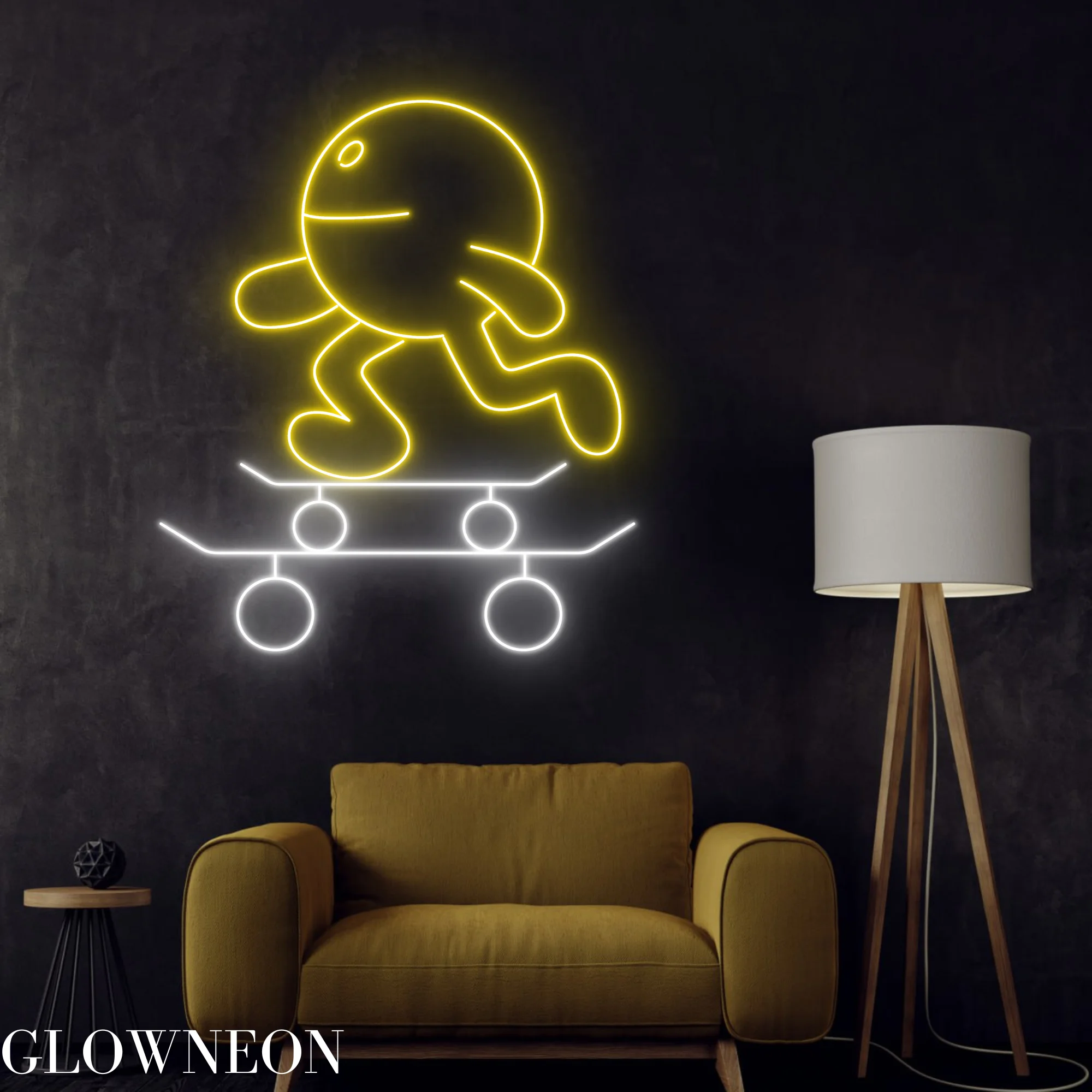 Glowneon Smile Icon Skate Neon Sign, Smiley Led Sign, Skating Decor