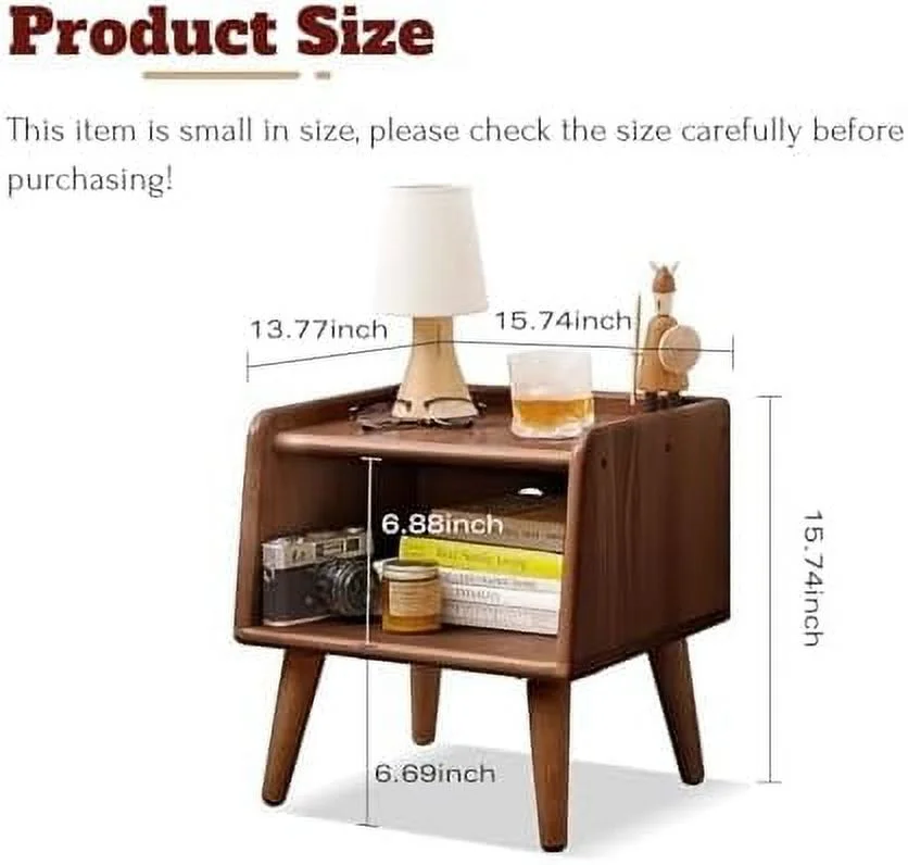 MQLIFEBOOM 100% Solid Wood Bedside Table  Mid Century Modern Nightstand with Open  - Medium Size for Bedroom (Walnut)