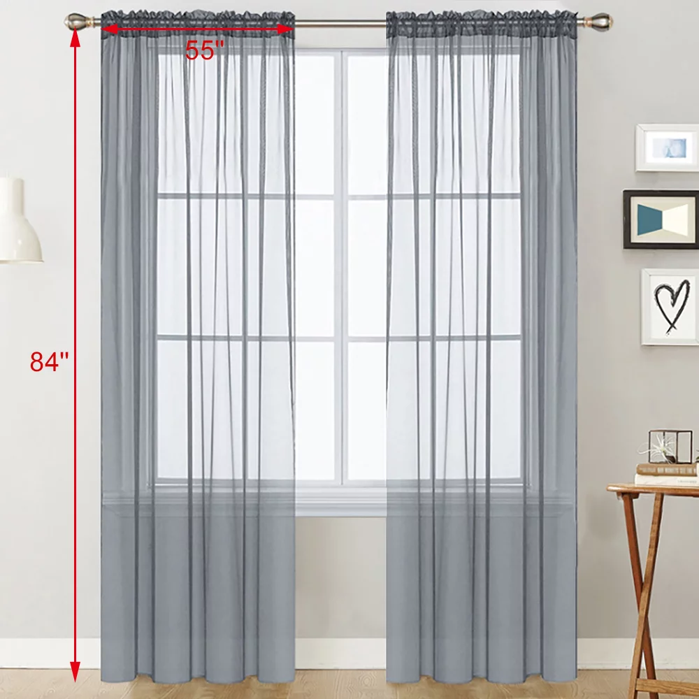 moobody Sheer Curtains Living Room Rod Pocket Window Curtain Panels Bedroom Semi Sheer Voile Curtains Grey (55''Wx84''L,2 Panels)