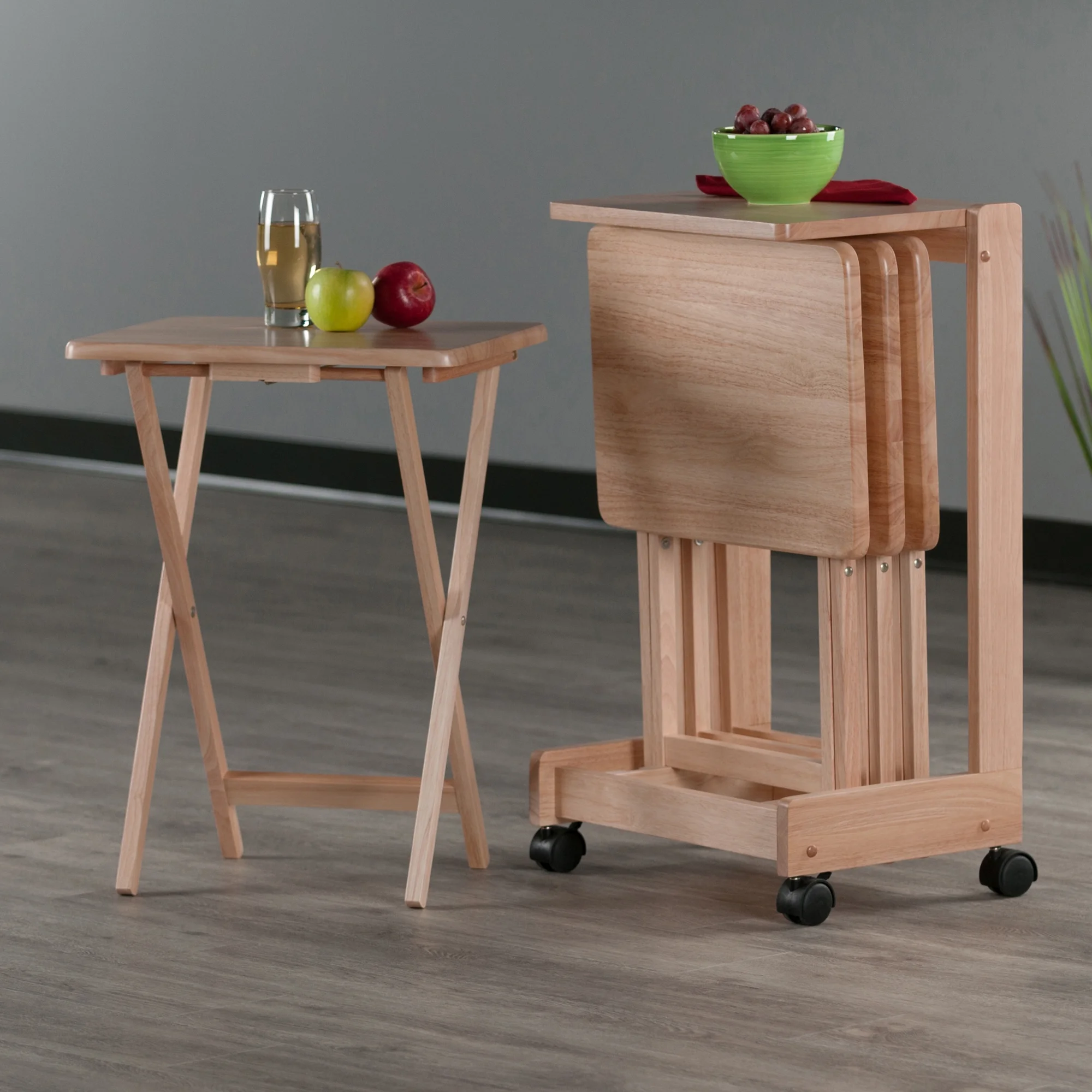 Winsome Wood Brienda 5-Piece Snack Table Set, Serving Cart, Natural Finish