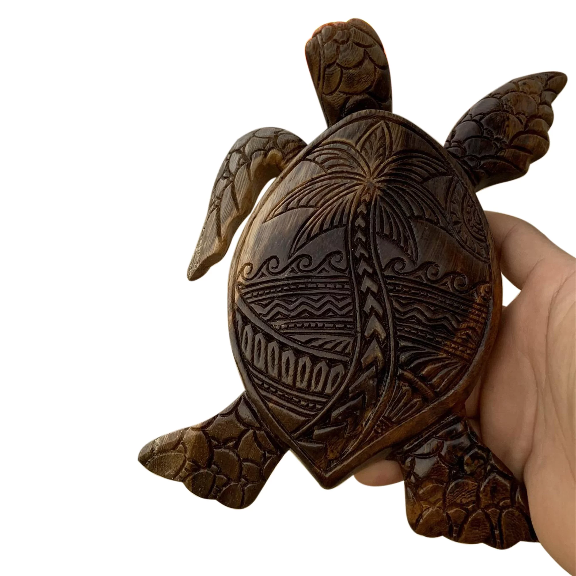 Shuttle tree Hawaiian Sea Turtle Wood Carving Statue Resin Garden Tortoise Figurine Hand-Carved Tortoise Sculptures Decor